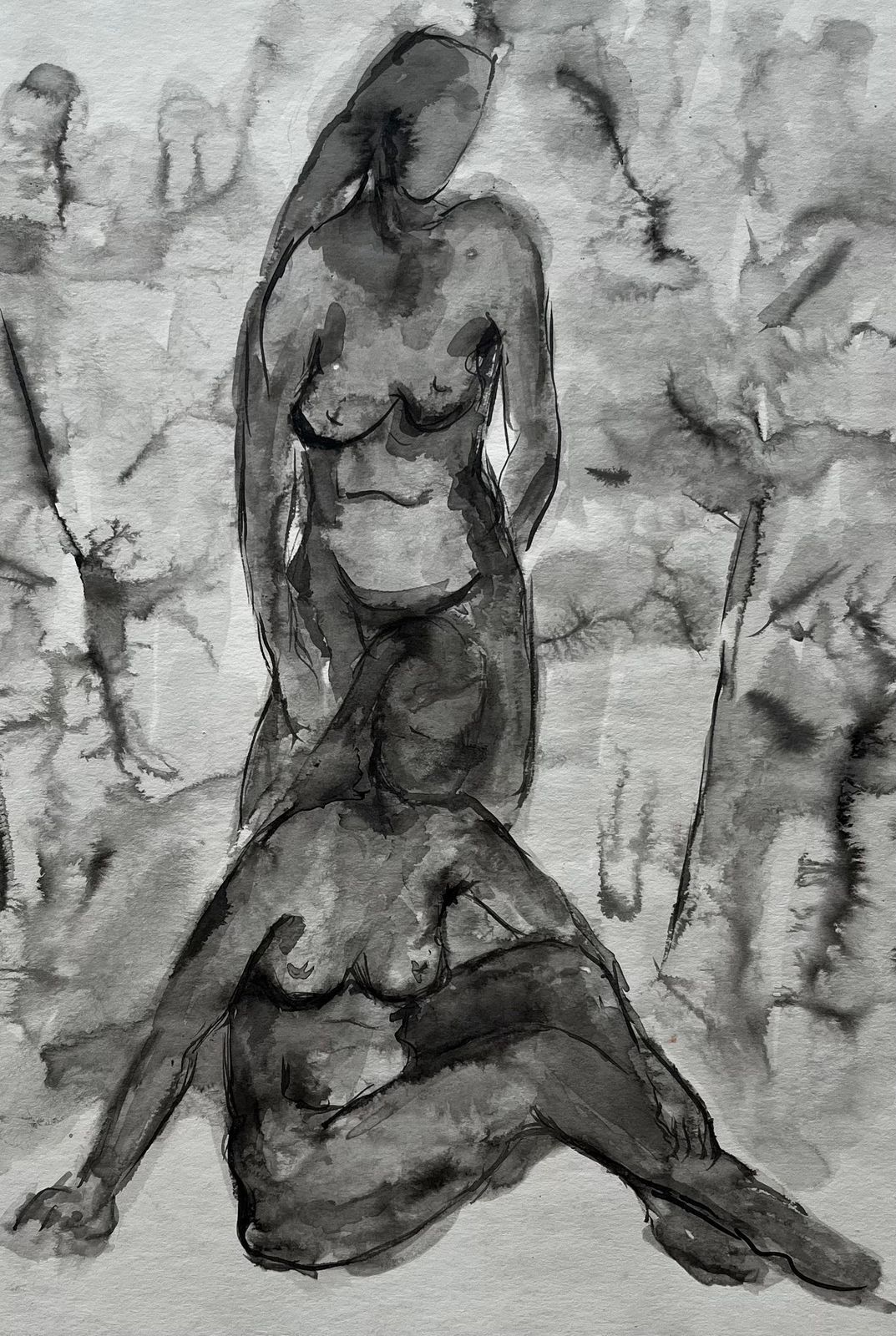 Guy Nicodtwo Female Nudes French Modernist Ink Wash Drawing By Guy Nicod photo buy