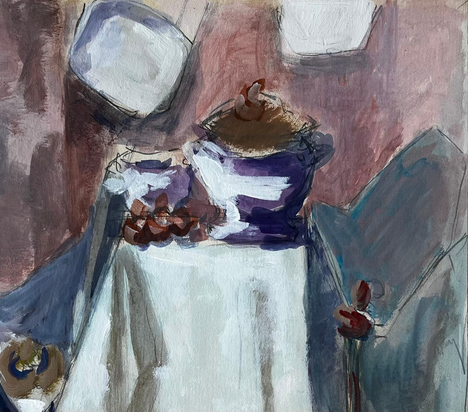 Guy Nicodmodernist Still Life With Bowls Bottles And Fruit French Gouache Painting photo Art