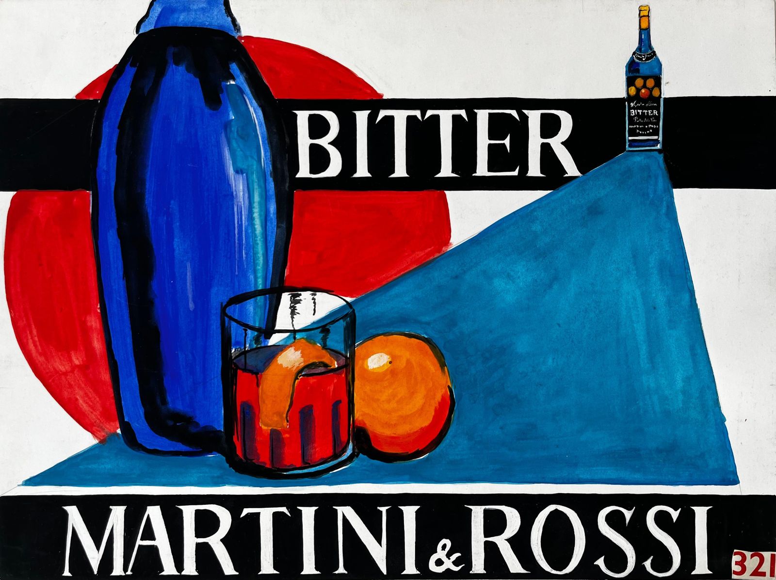 Guy Nicodmartini And Rossi Bitter French Modernist Cocktail Advertising Style With Bottle