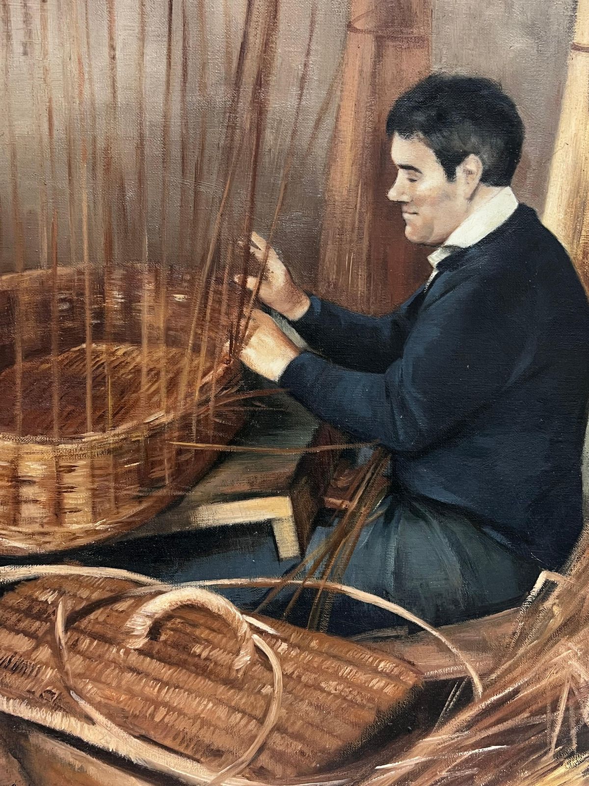 John Edwardsthe Basket Weaver Traditional English Rural Crafts Oil Painting Portrait photo 969.0
