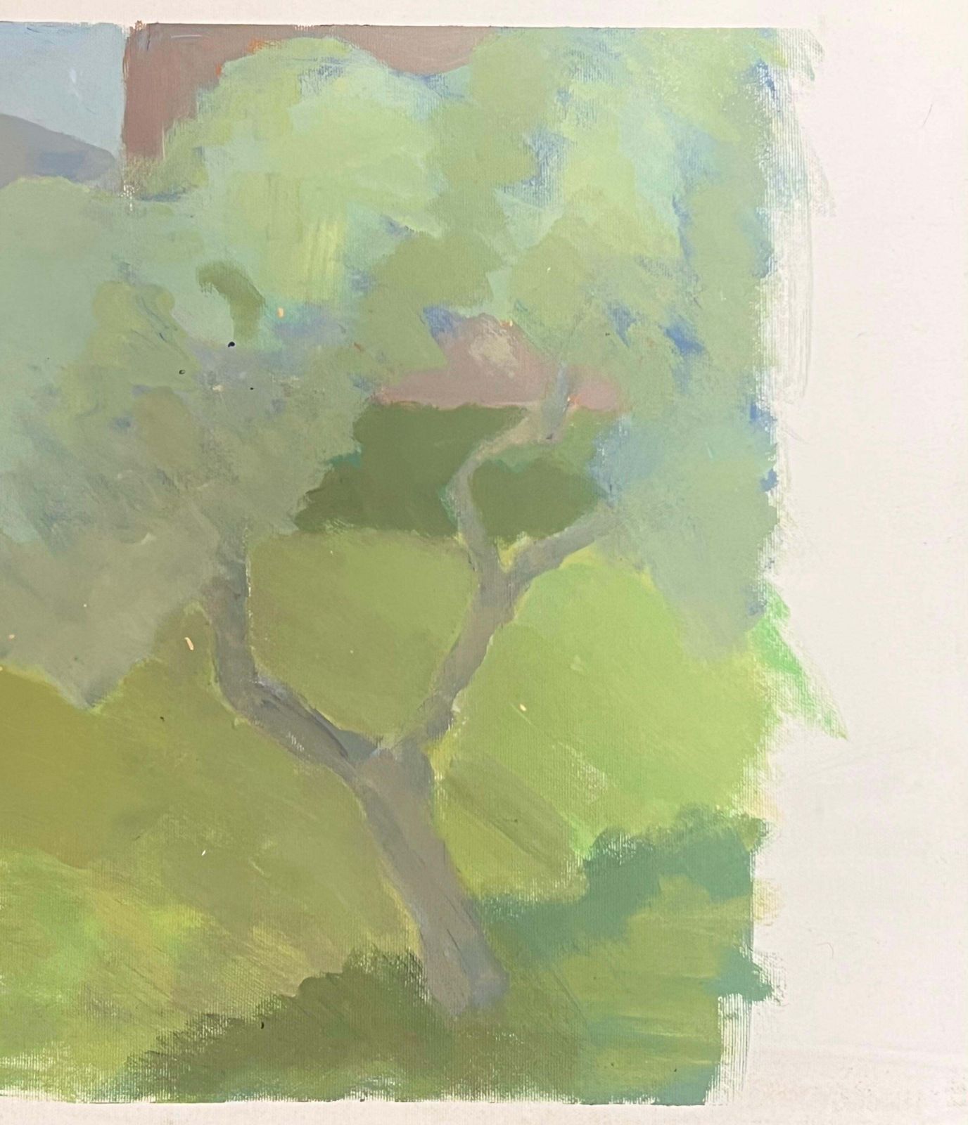 French School French Modernist Oil Painting Green Tonal Landscape With Pink House photo Art