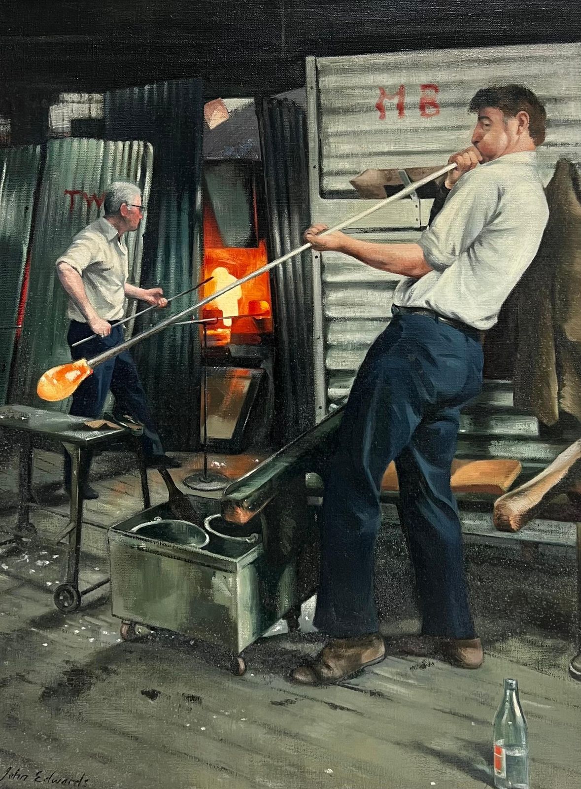 John Edwardsthe Glass Blower Traditional English Rural Crafts Portrait Oil Painting photo furniture