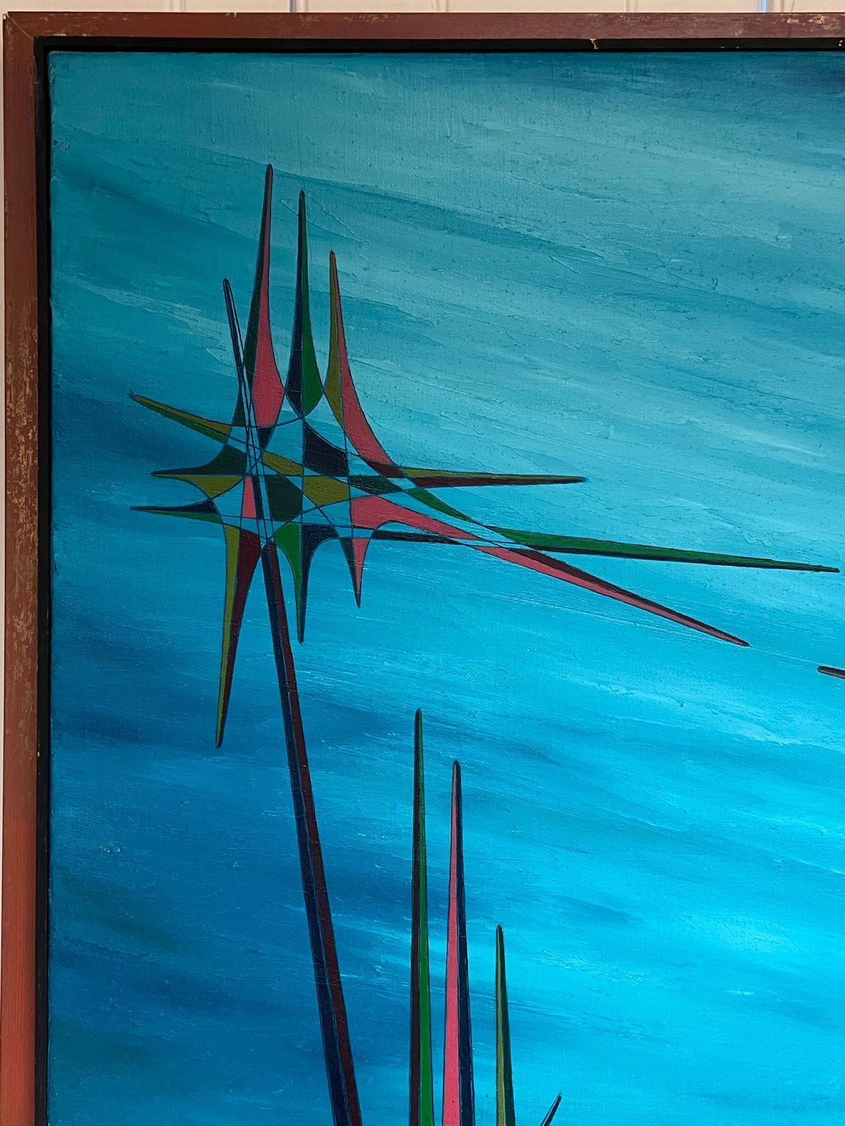 Serge Guerin (1916)20th Century French Geometric Abstract Surrealist Composition Large Oil Painting photo Art