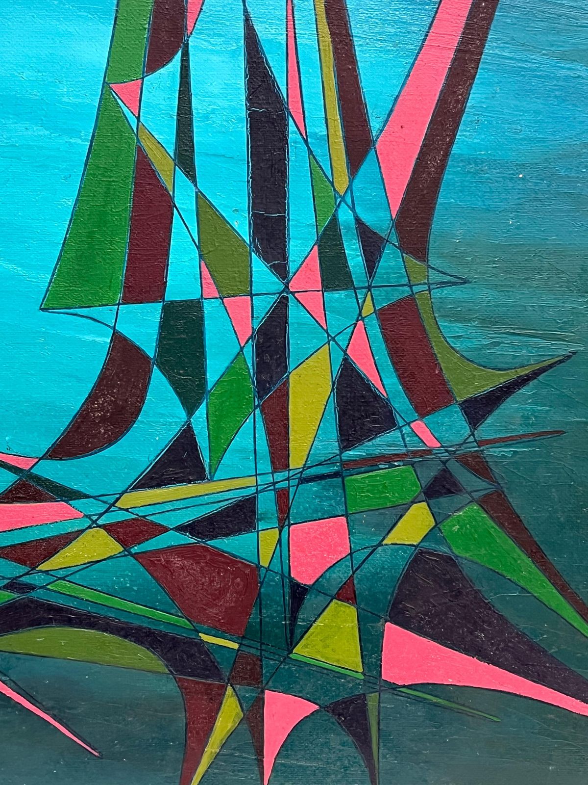 photo furniture Serge Guerin (1916)20th Century French Geometric Abstract Surrealist Composition Large Oil Painting