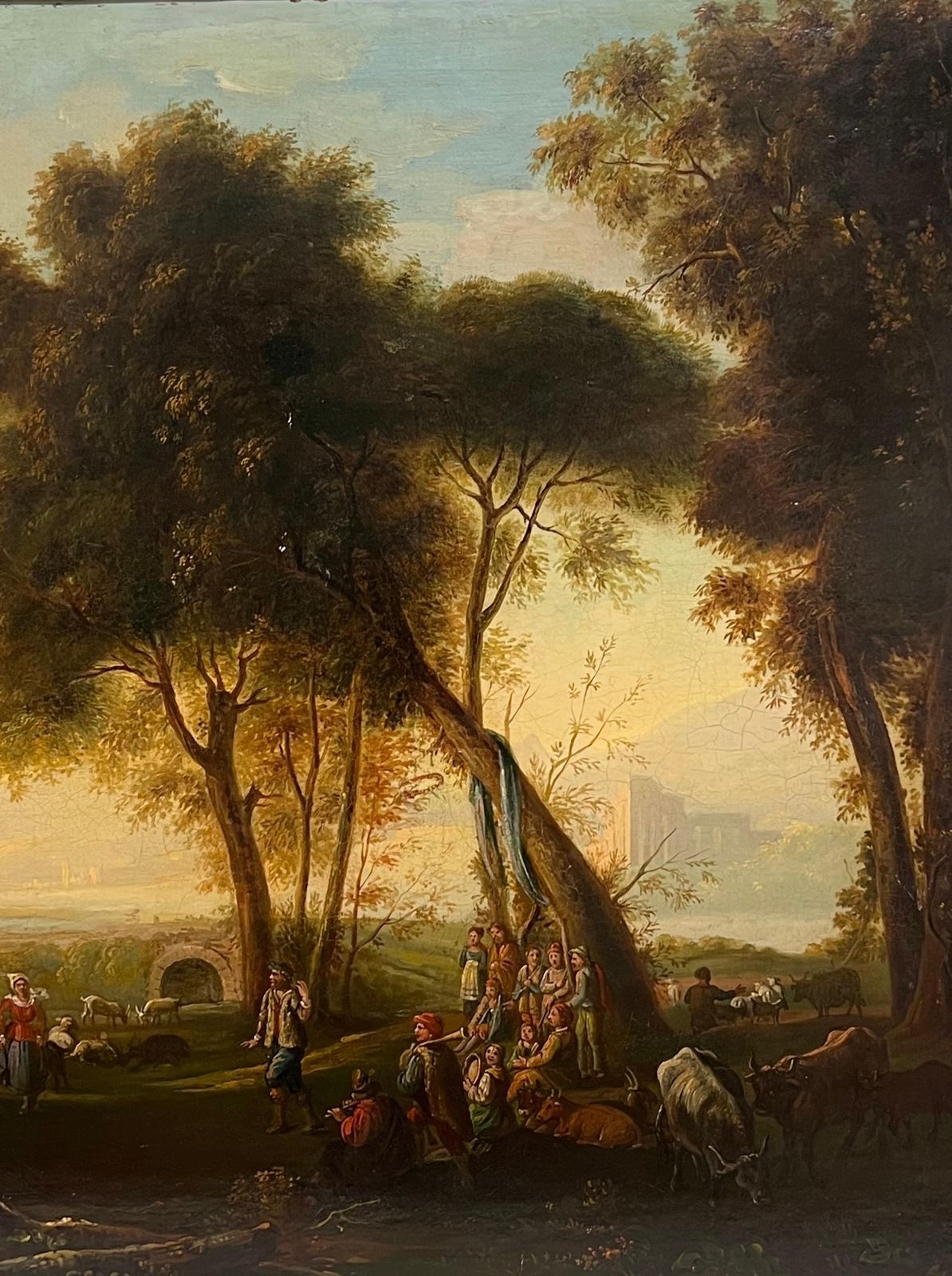Dutch Old Masterfine 17th Century Dutch Golden Age Old Master Oil Figures In Classical Landscape photo vinterior