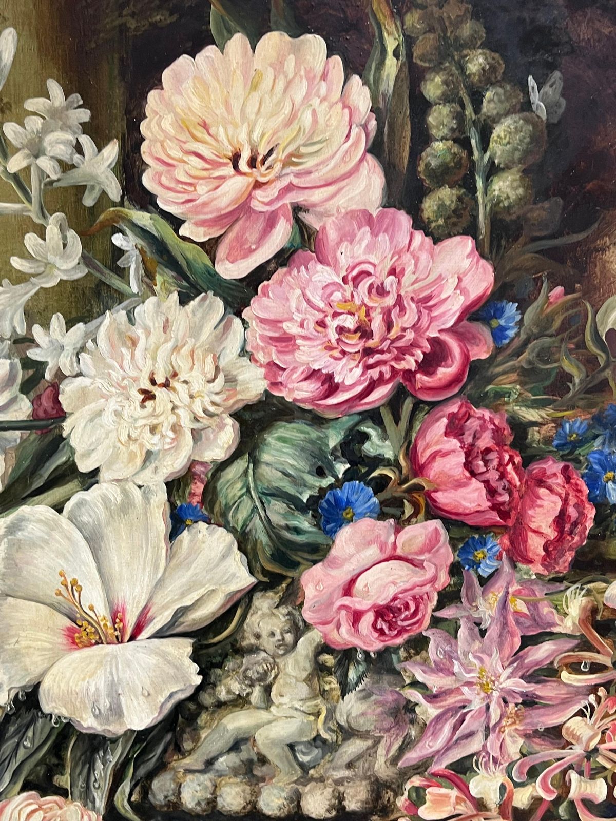 photo for sale Antique Englishfine English Still Life Flowers Exotic Bird And Fruit Large Oil Painting Signed
