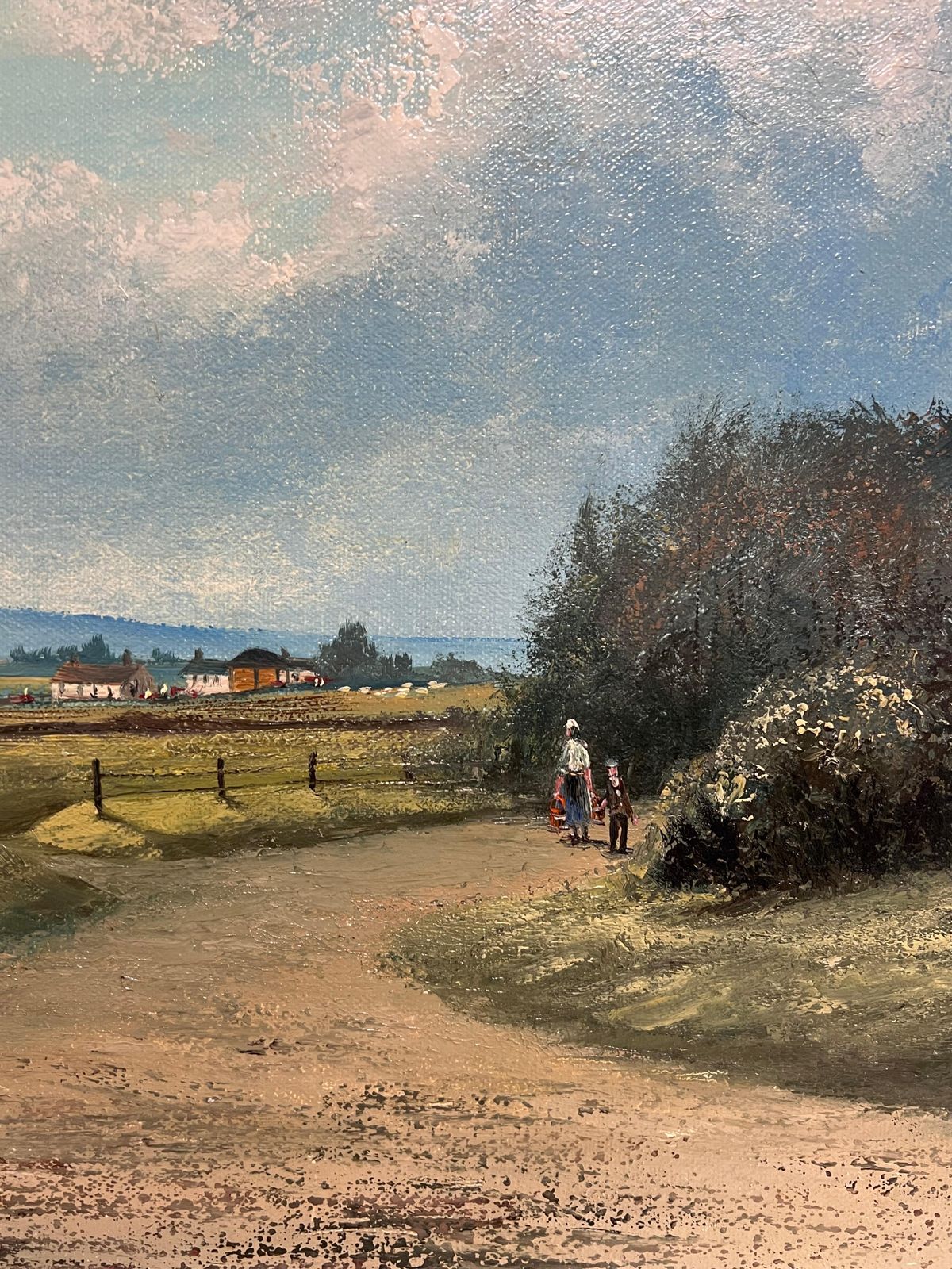 Nigel Hallard (1936 2020)large Traditional English Oil Rural Farm Landscape With Chickens House & Figures photo 906.0