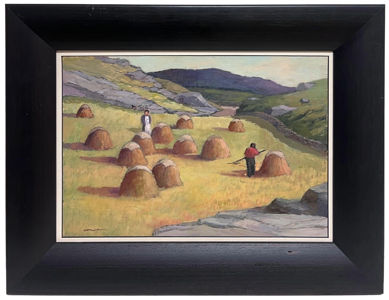 Irish School (Late 20th Century)irish Impressionist Oil Painting Haystooks In Landscape Field Harvest Workers photo furniture