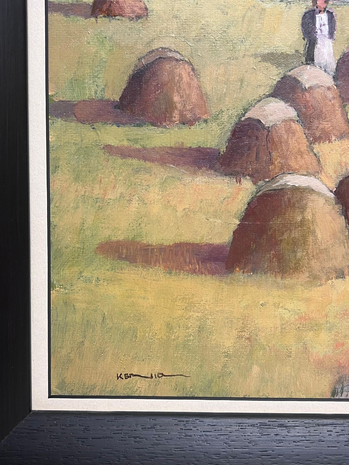Irish School (Late 20th Century)irish Impressionist Oil Painting Haystooks In Landscape Field Harvest Workers photo for sale