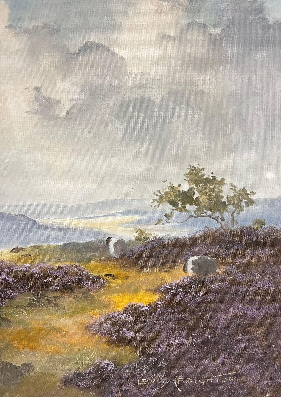 Lewis Creightonwindswept Yorkshire Moors Landscape 20th Century British Impressionist Oil photo vintage