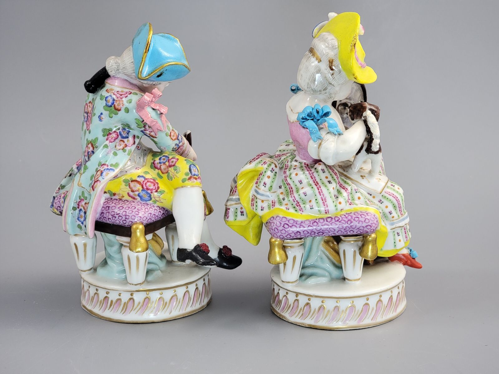 Antique Meissen Porcelain Figures, Pastoral Pair With Dogs, C.1785 photo vinterior
