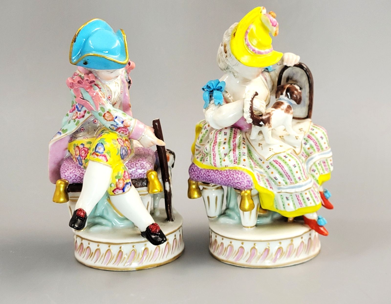 photo vinterior Antique Meissen Porcelain Figures, Pastoral Pair With Dogs, C.1785