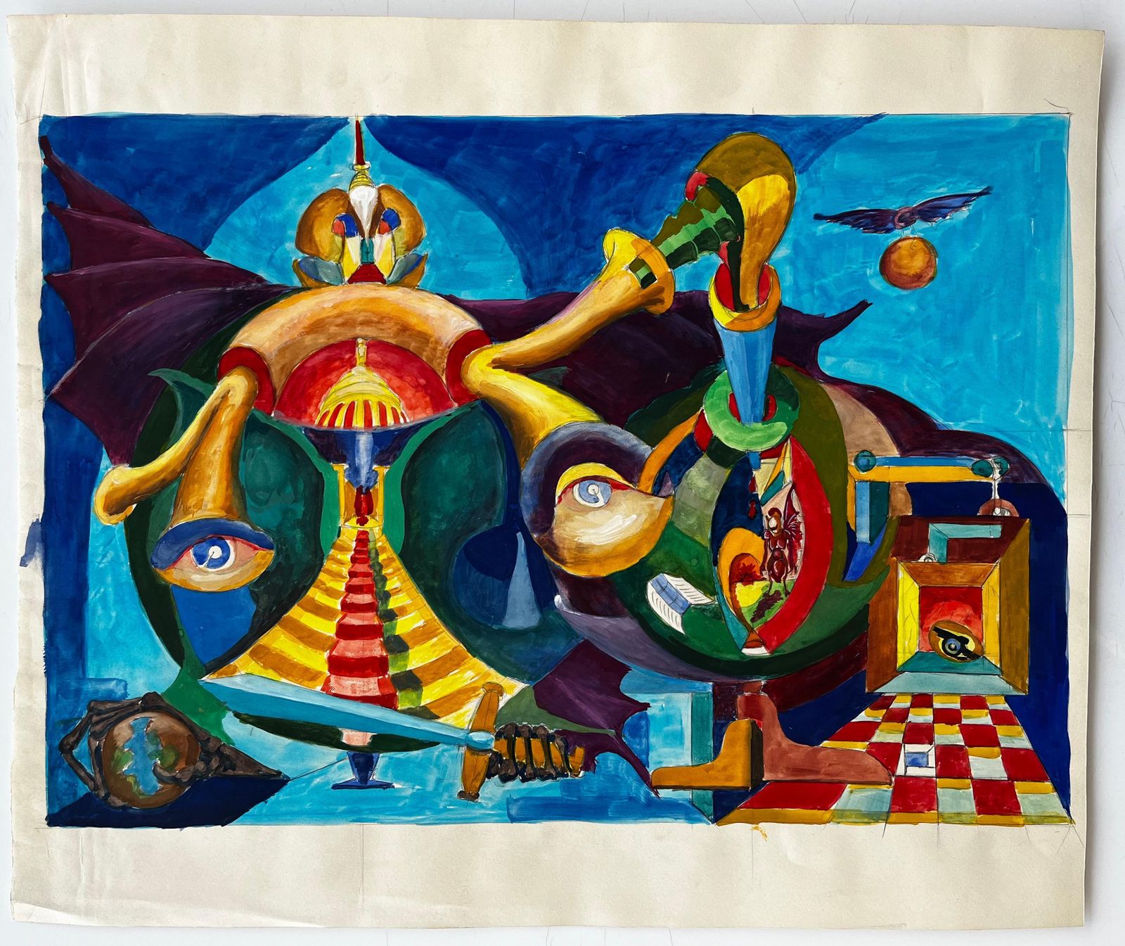 Guy Nicodcubist French Surreal Abstract Composition With Eyes Figures And Geometric Forms photo furniture