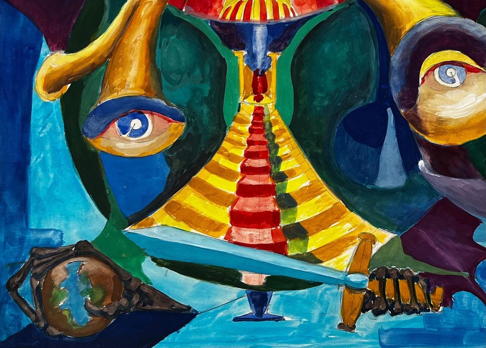Guy Nicodcubist French Surreal Abstract Composition With Eyes Figures And Geometric Forms photo Art