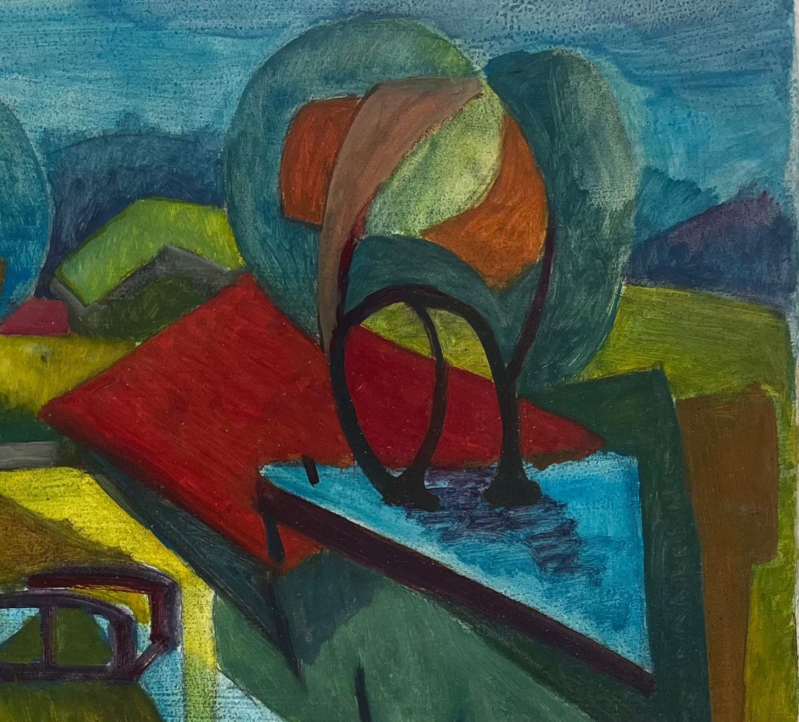 Guy Nicodcubist French Countryside Landscape With Houses Trees And Bridge Modernist photo Art