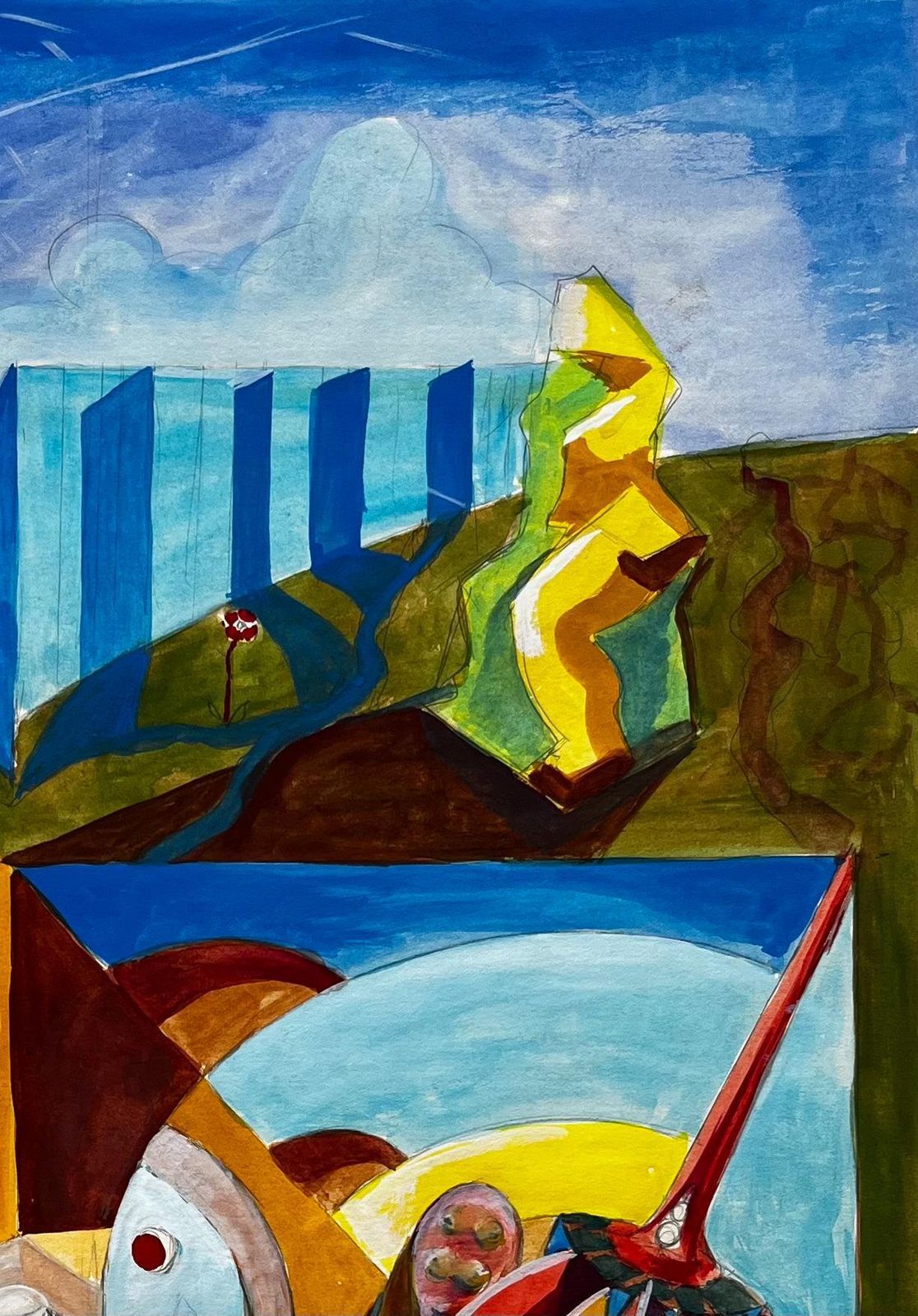 Guy Nicod Cubist Gouache French Still Life With Fruit Bowl And Geometric Shapes photo Art