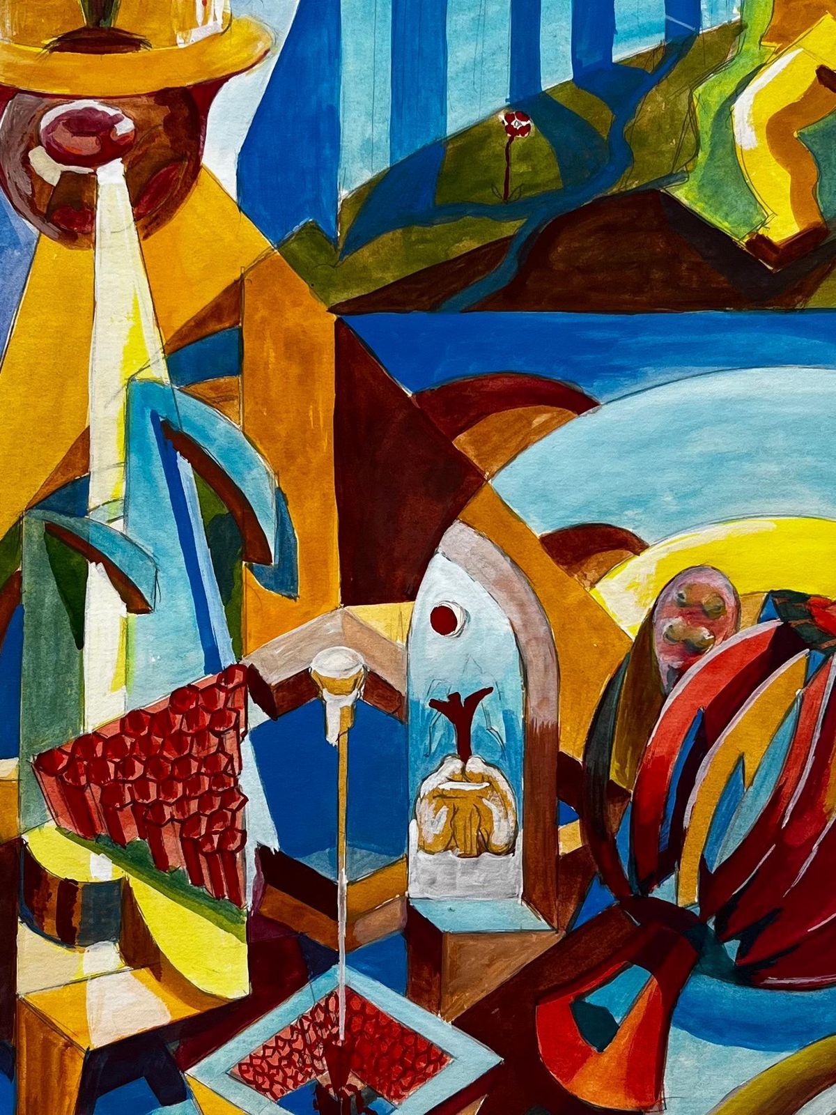 Guy Nicod Cubist Gouache French Still Life With Fruit Bowl And Geometric Shapes photo buy