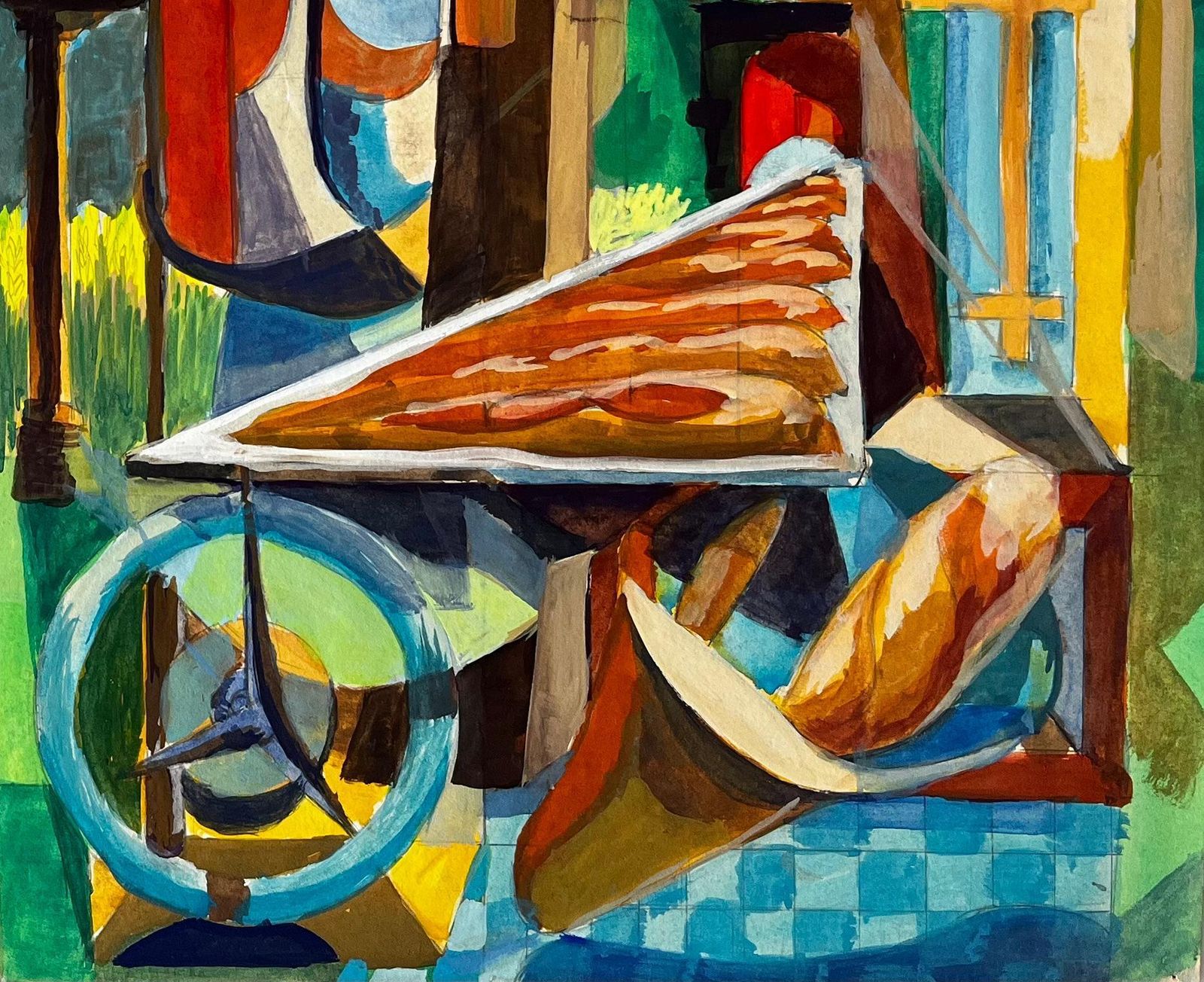 Guy Nicod Cubist Landscape And Architectural Scene With Figures And Arches photo for sale