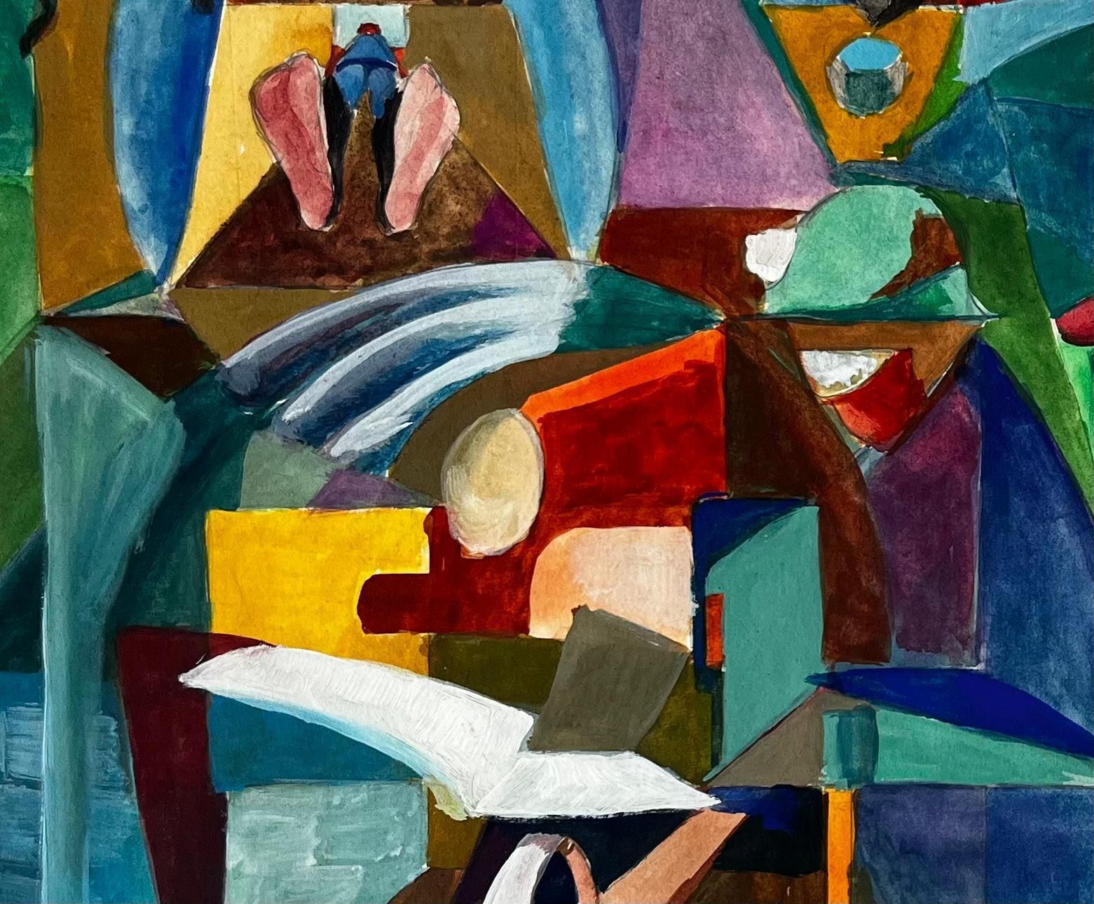 Guy Nicod Cubist Landscape And Architectural Scene With Figures And Arches photo vintage