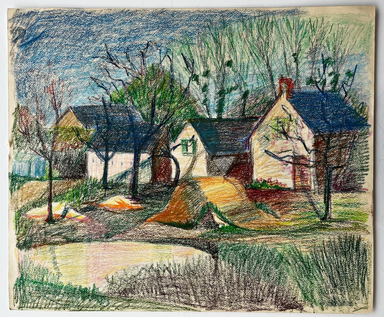Guy Nicod French Countryside Cottages With Trees And Spring Light Pastel Drawing photo furniture