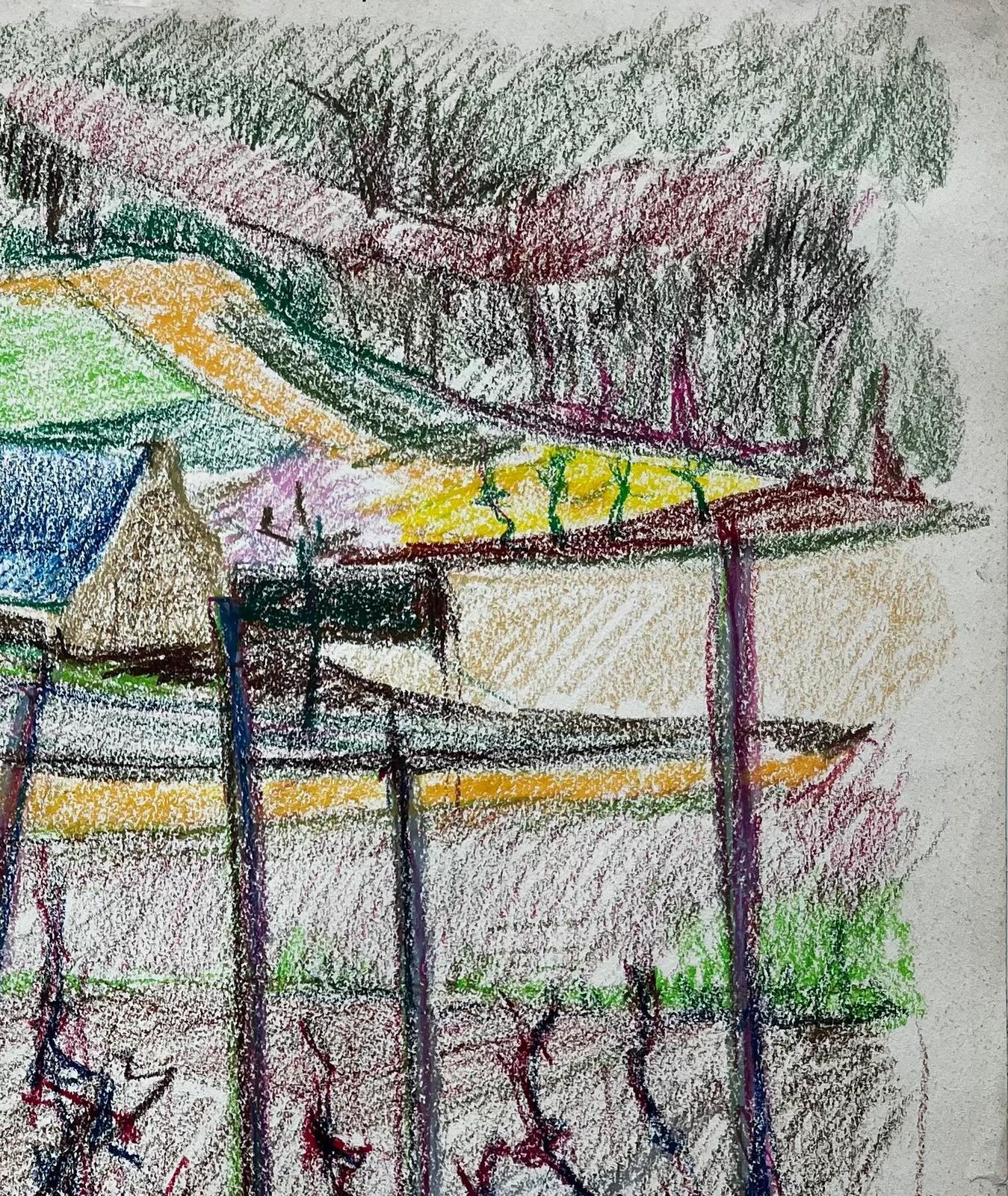 Guy Nicod French Vineyard Landscape With Blue Roofs And Bare Vines Pastel Drawing photo Art