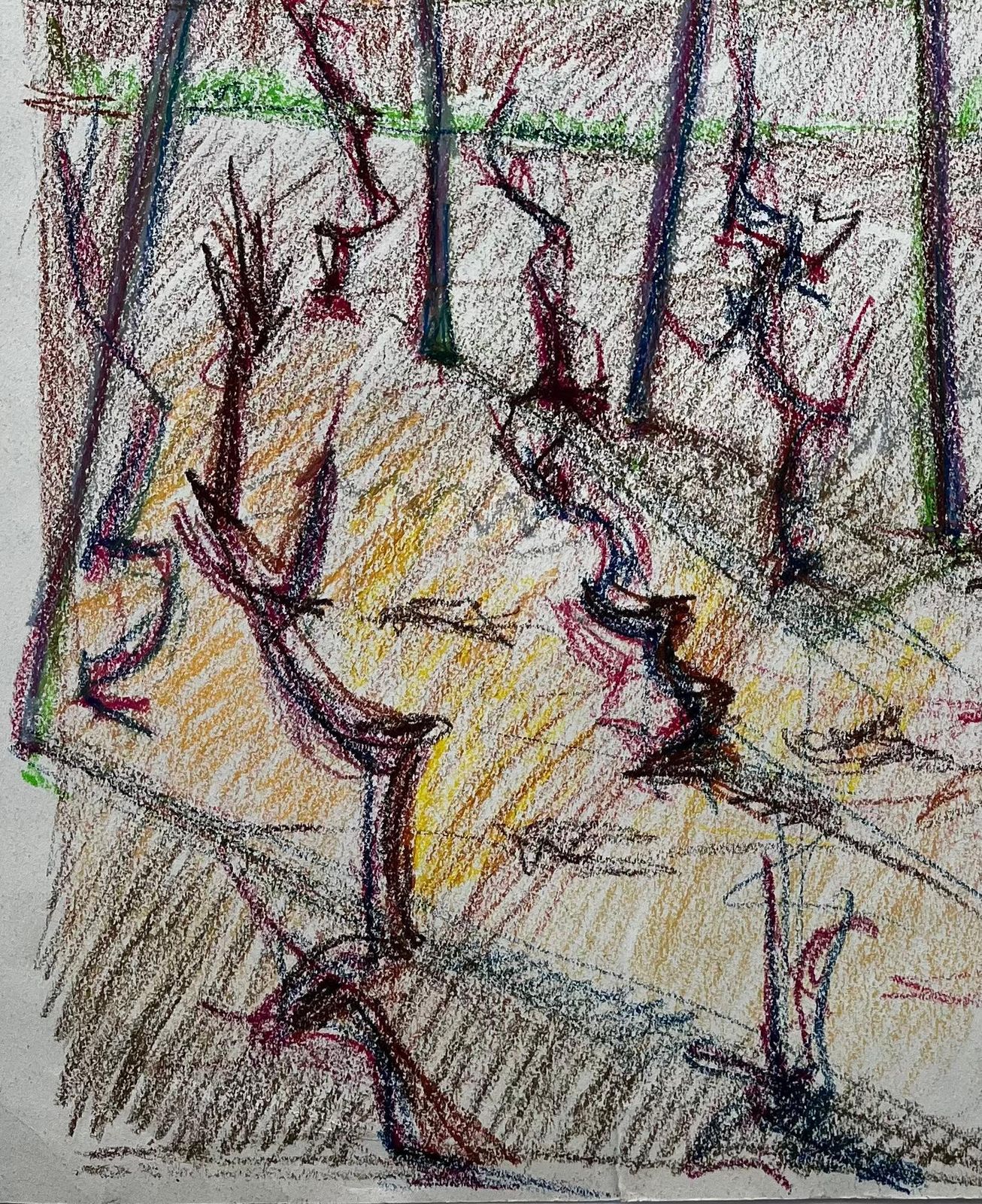 Guy Nicod French Vineyard Landscape With Blue Roofs And Bare Vines Pastel Drawing photo 606.0