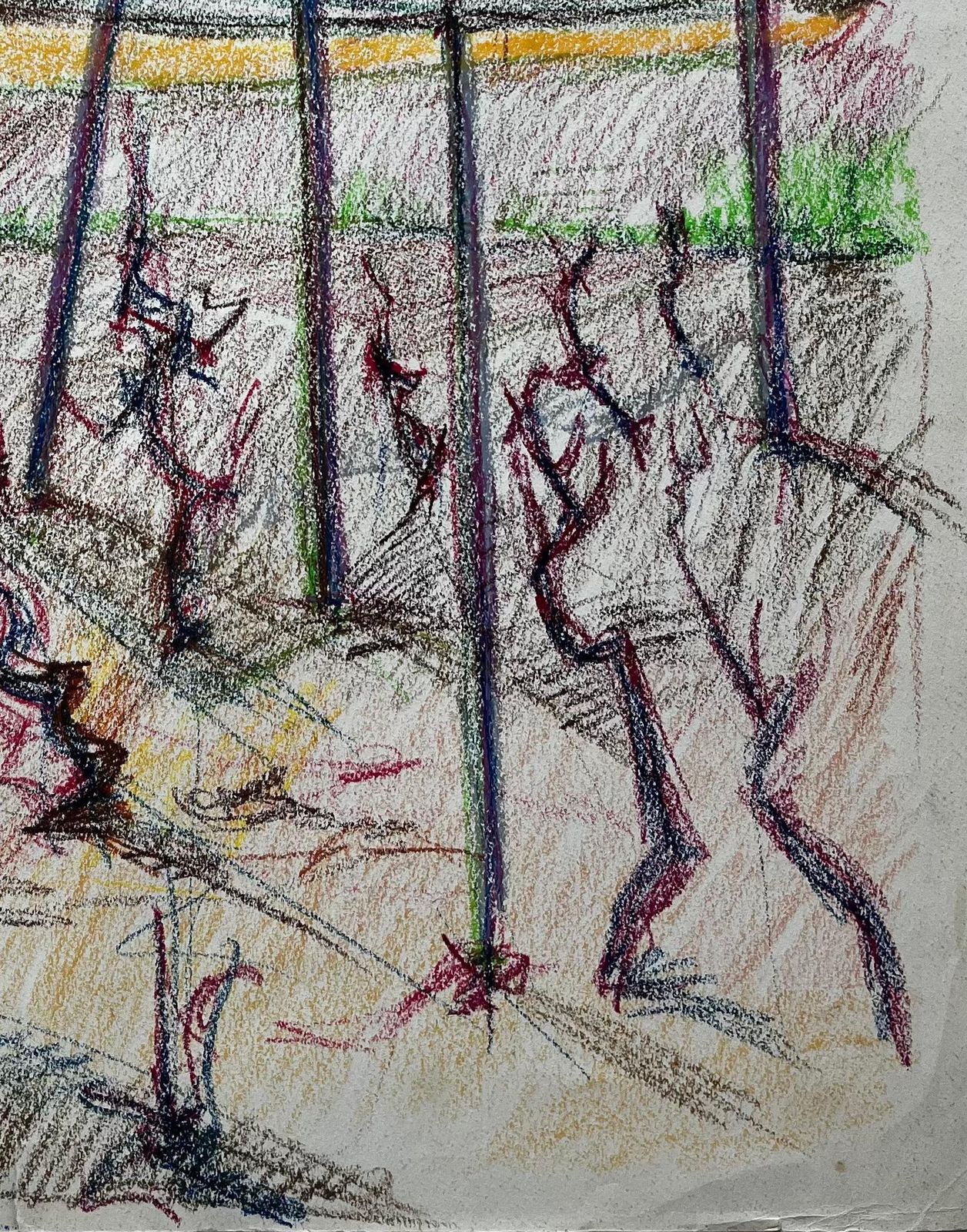 Guy Nicod French Vineyard Landscape With Blue Roofs And Bare Vines Pastel Drawing photo vinterior