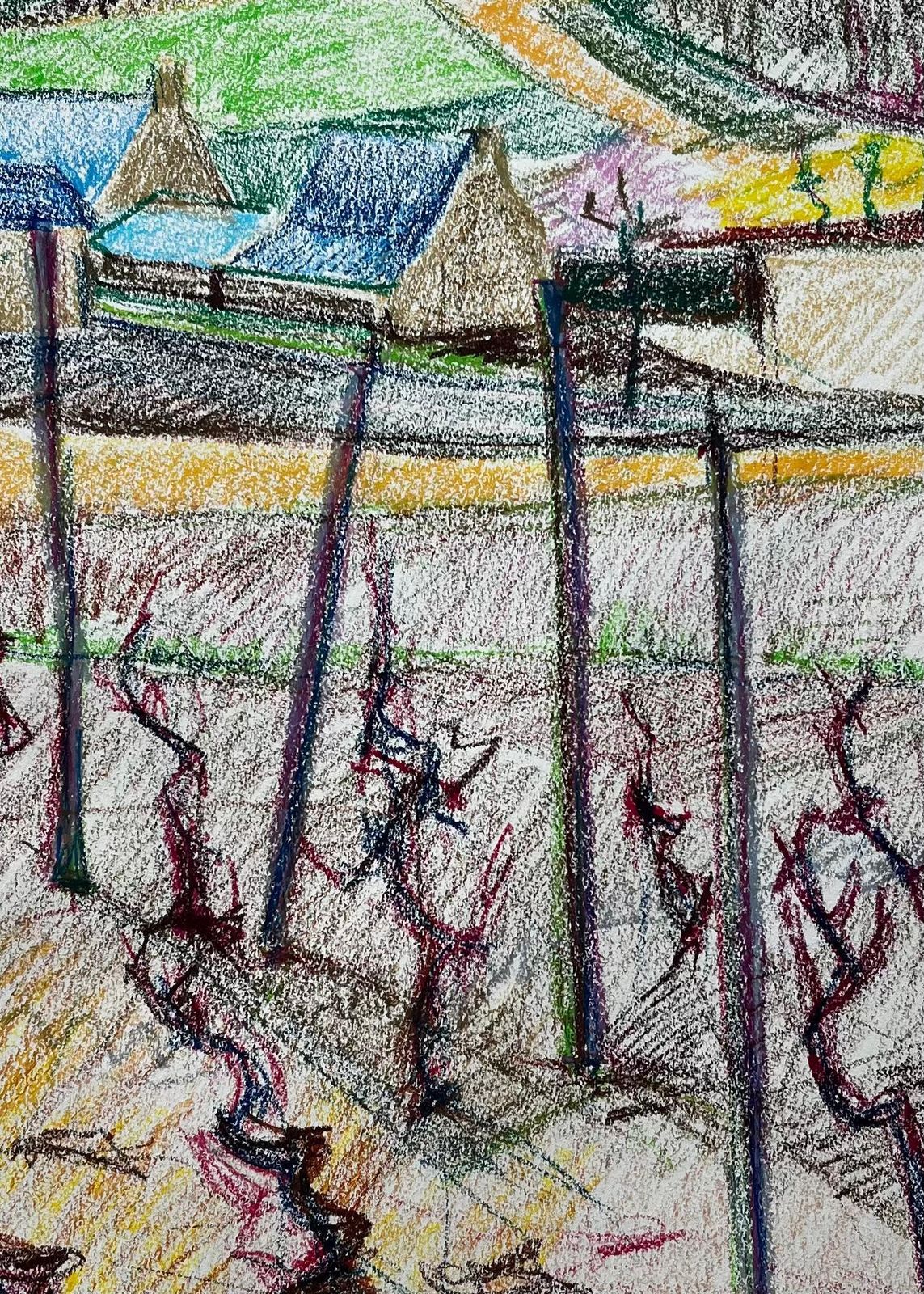 Guy Nicod French Vineyard Landscape With Blue Roofs And Bare Vines Pastel Drawing photo buy