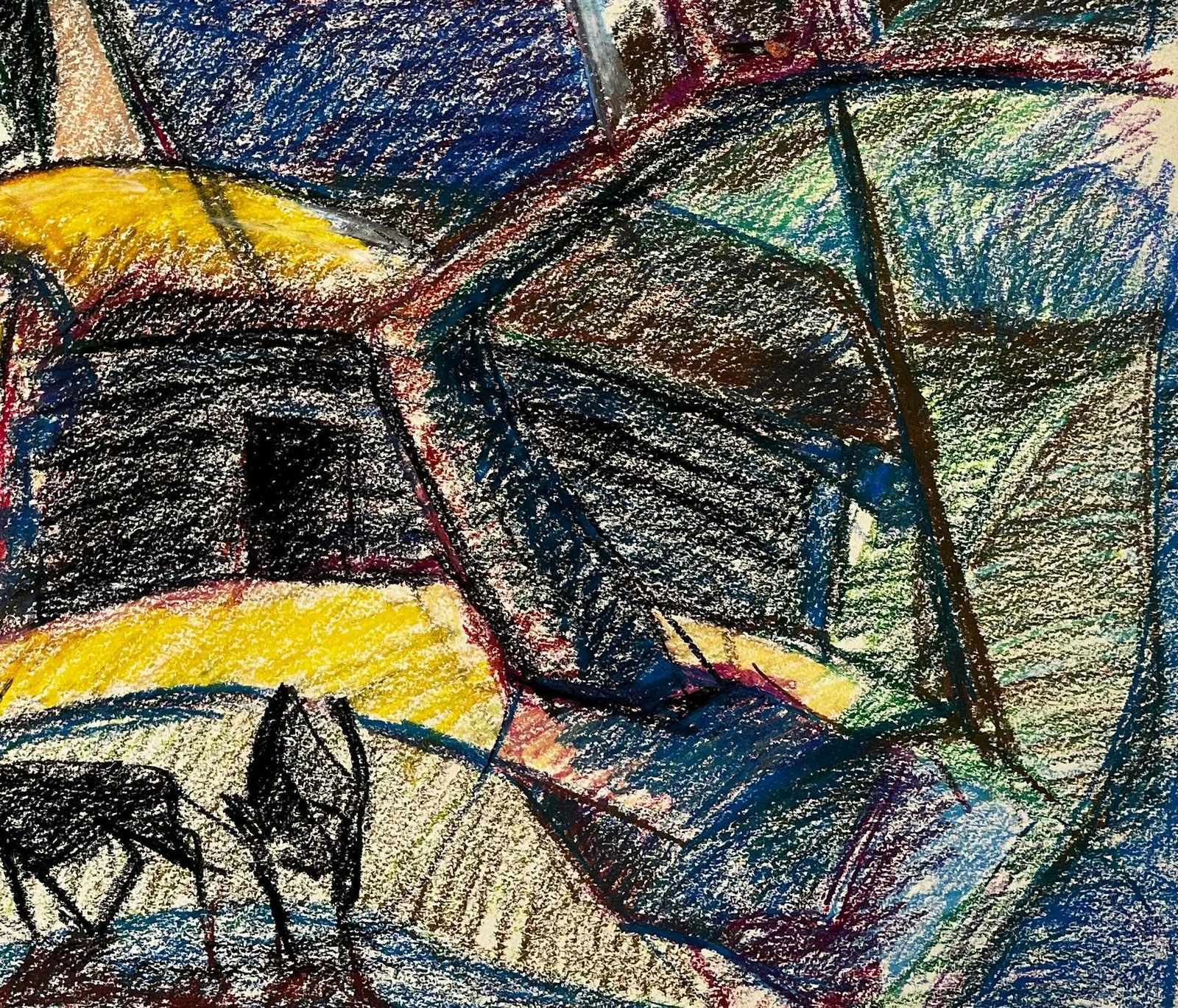 Guy Nicod Modernist French Landscape With Cows Trees And Yellow And Blue Roofs photo for sale