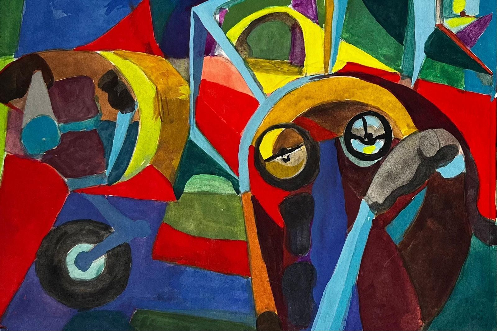 Guy Nicodcubist Aviation And Musical Scene With Airplanes Instruments And Abstract Figure photo vintage