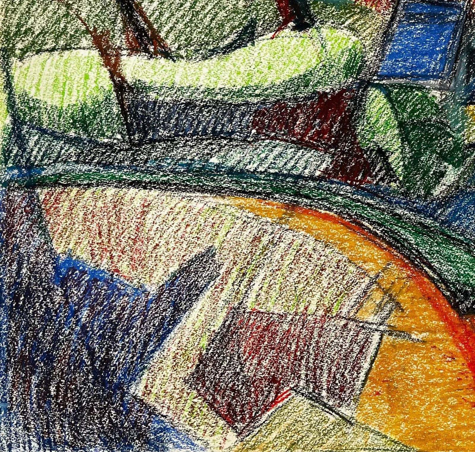 Guy Nicodcubist Village With Red Roofs And Blue Sky French Pastel Drawing photo 739.0