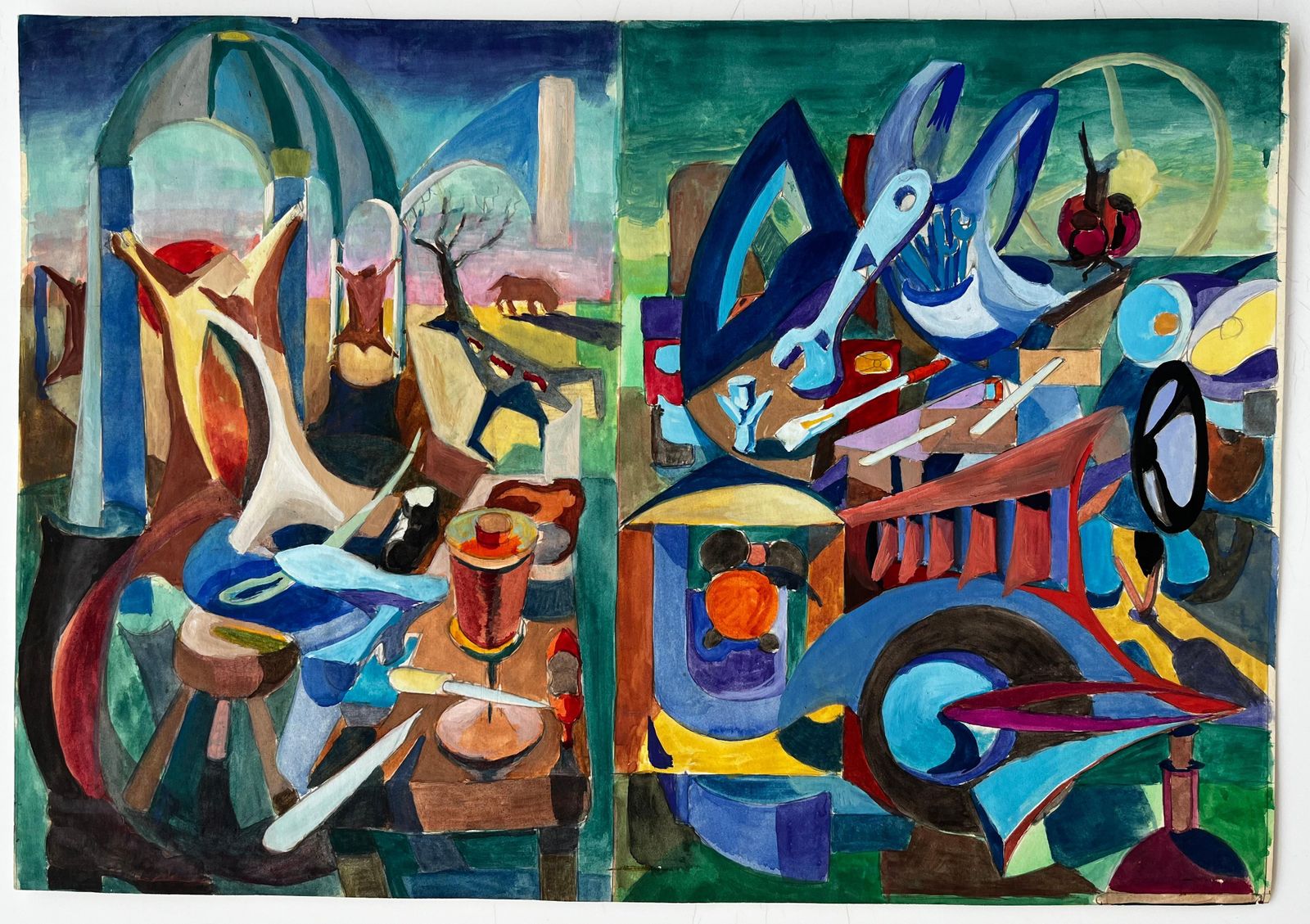 Guy Nicodcubist Workshop And Architectural Scene With Tools And Abstract Figures photo furniture