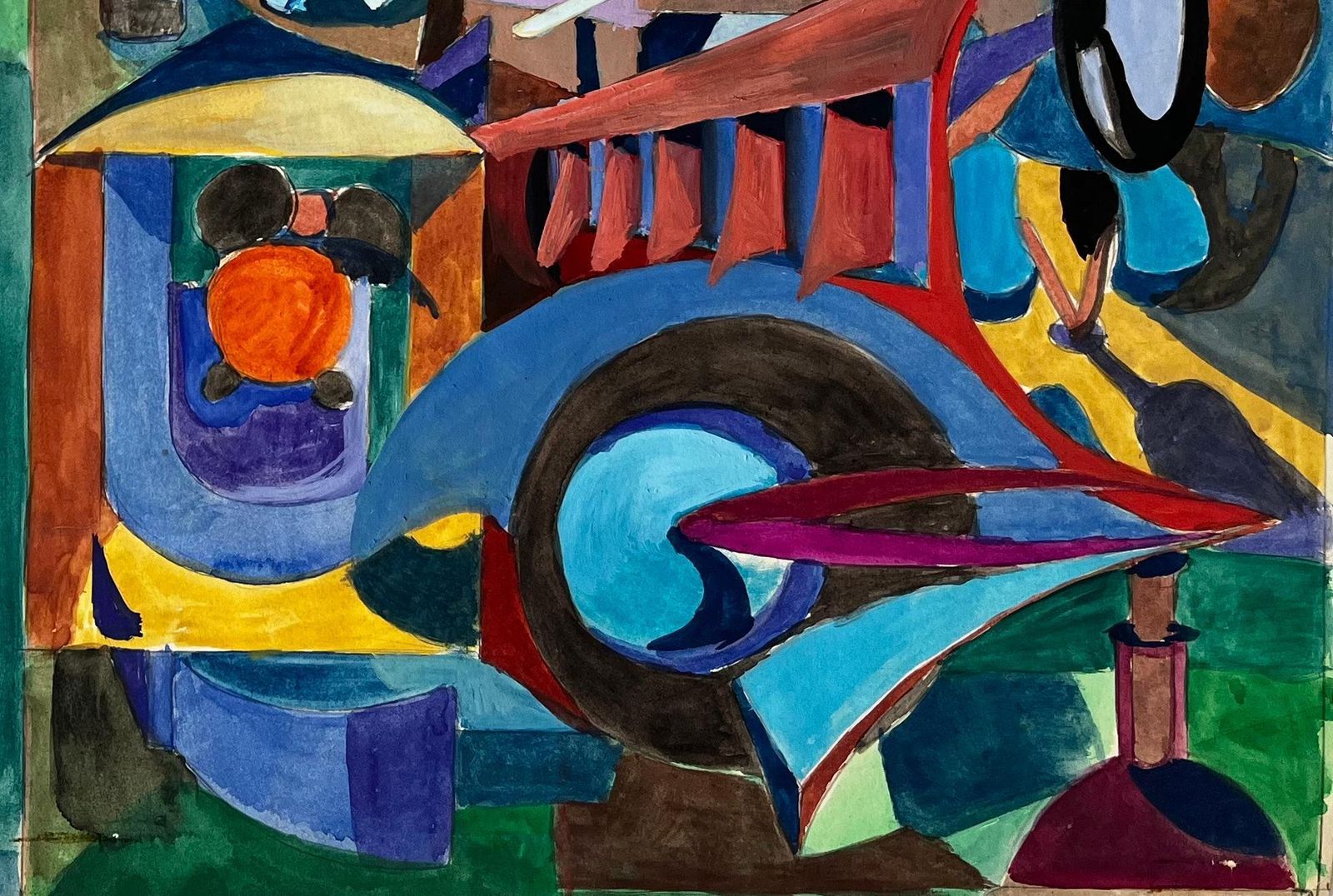 Guy Nicodcubist Workshop And Architectural Scene With Tools And Abstract Figures photo for sale