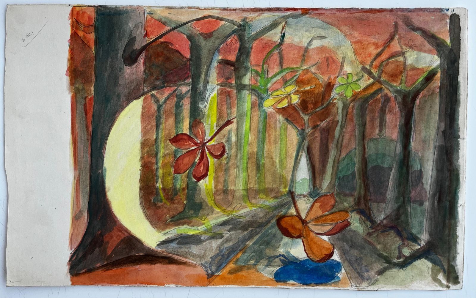 Guy Nicodcubist Gouache Autumn Forest Landscape With Trees And Falling Leaves photo furniture