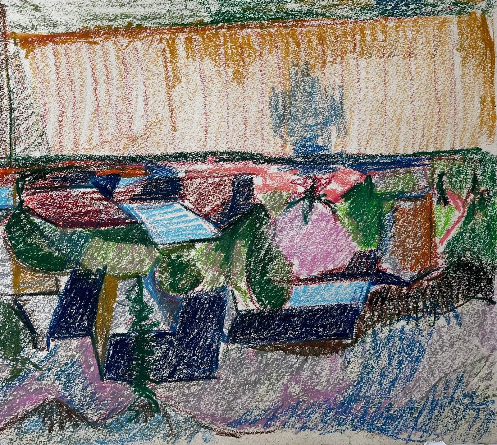 Guy Nicodabstract French Village With Colourful Rooftops And Mountain Landscape Drawing photo Art