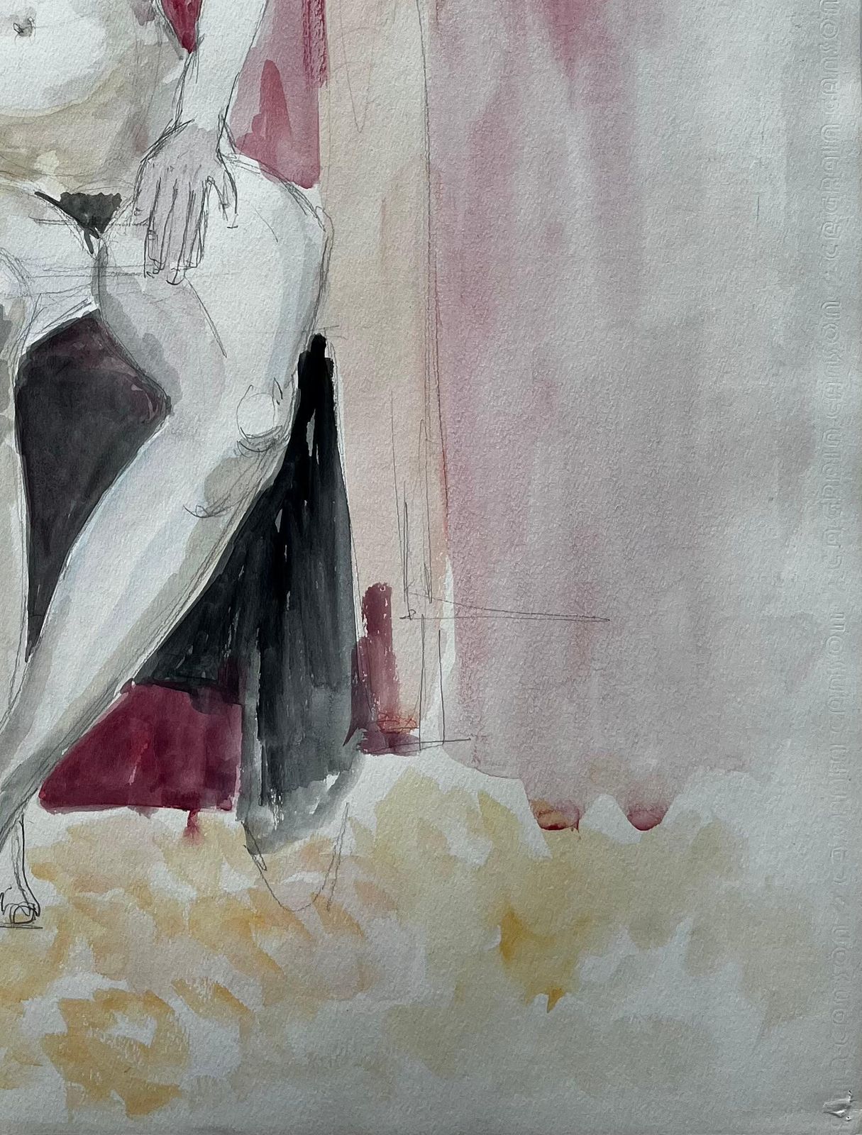 Guy Nicod Seated Female Nude Study In Red Chair French Modernist Watercolour Life Drawing photo buy