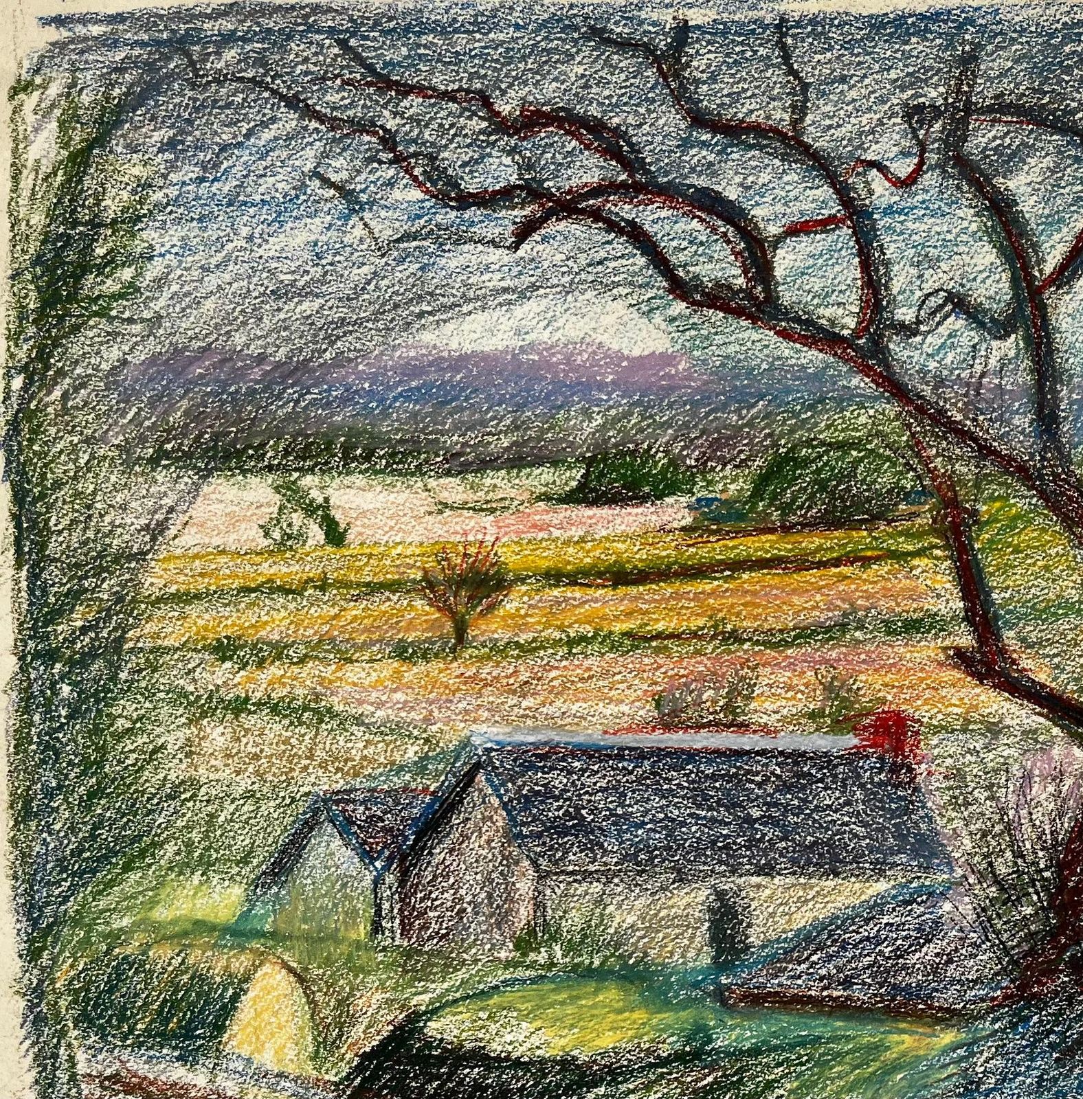 Guy Nicodfrench Country Road With Large Tree And Distant Farmhouses Pastel Drawing photo Art