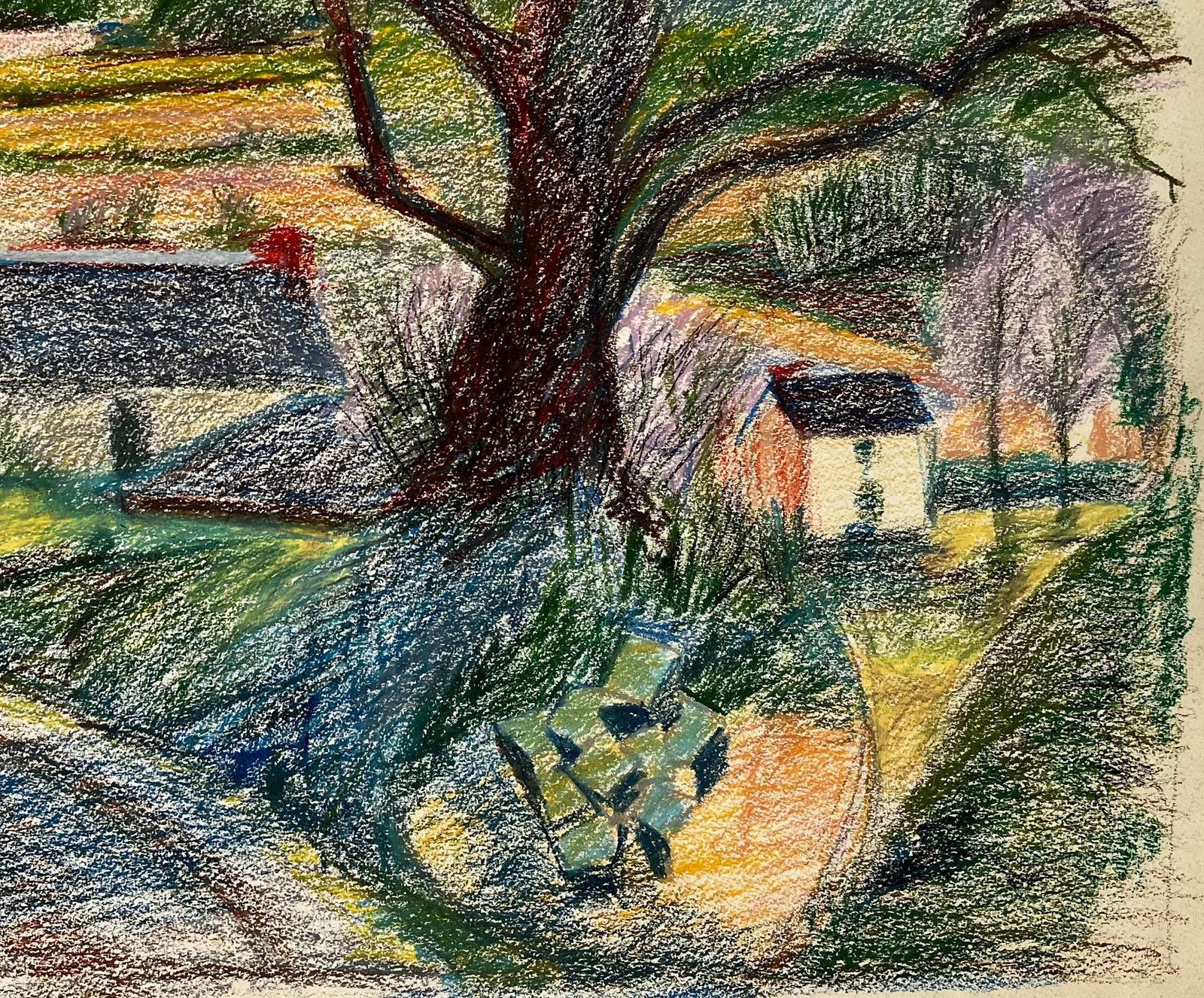 Guy Nicodfrench Country Road With Large Tree And Distant Farmhouses Pastel Drawing photo 656.0