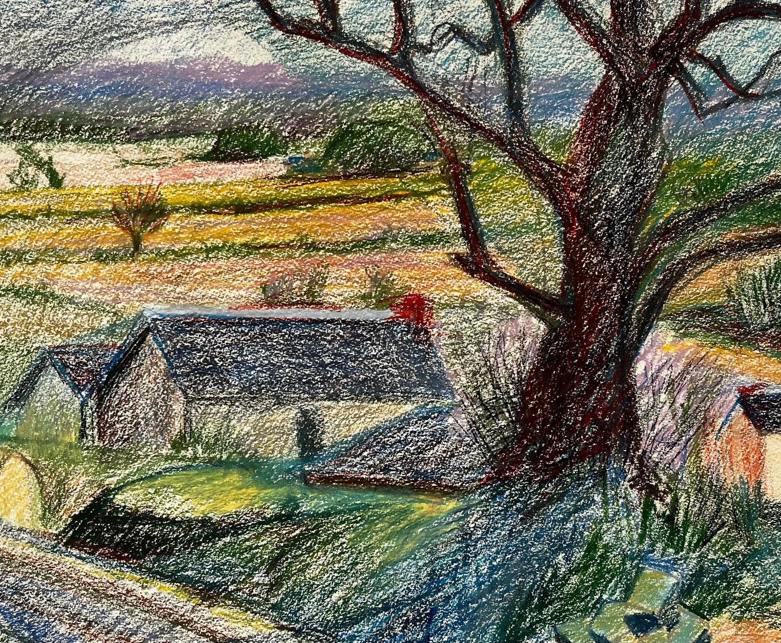 Guy Nicodfrench Country Road With Large Tree And Distant Farmhouses Pastel Drawing photo vintage