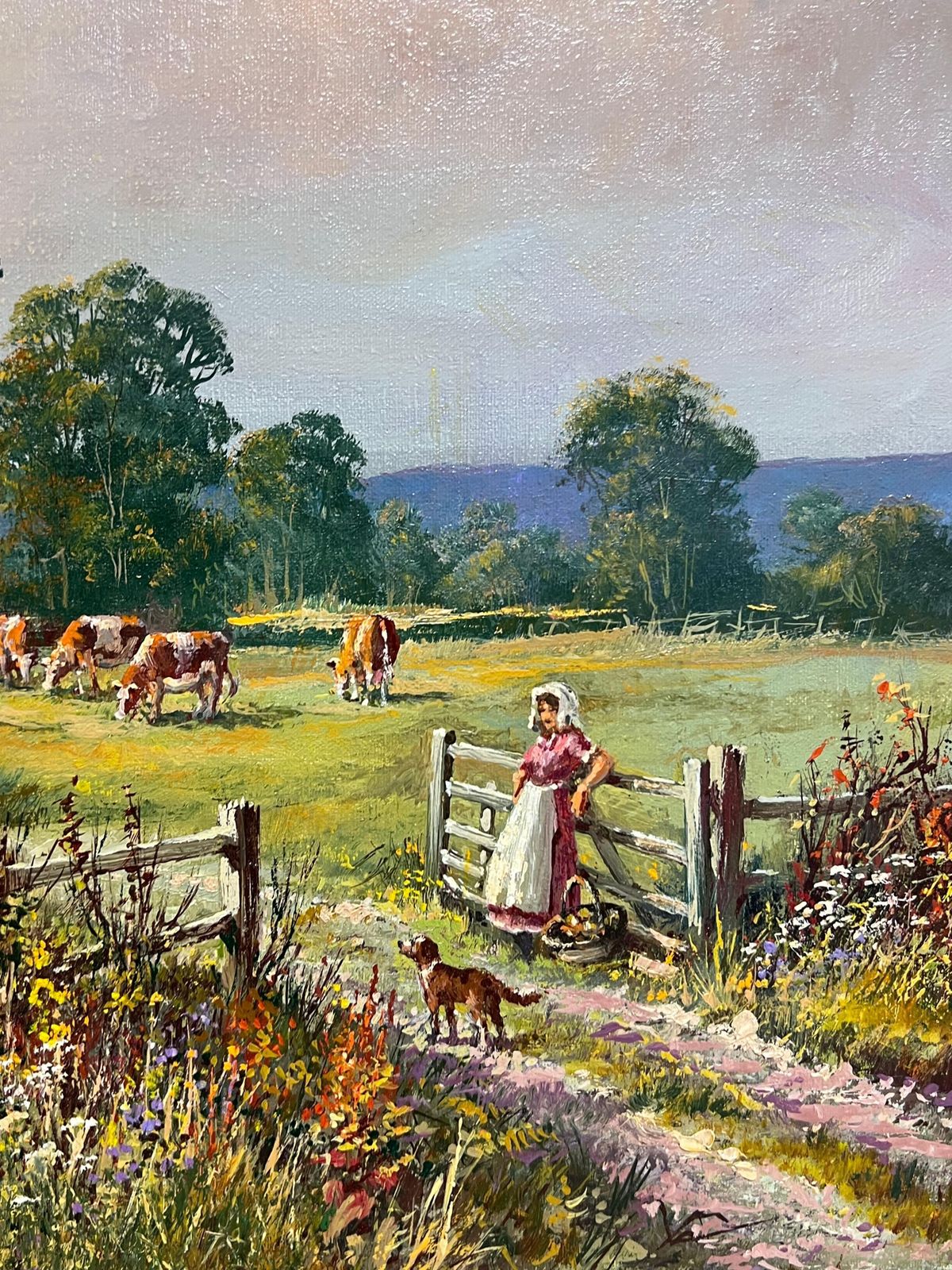 Don Vaughanlarge Traditional English Summer Pastoral Cattle River Landscape Oil Painting photo vintage