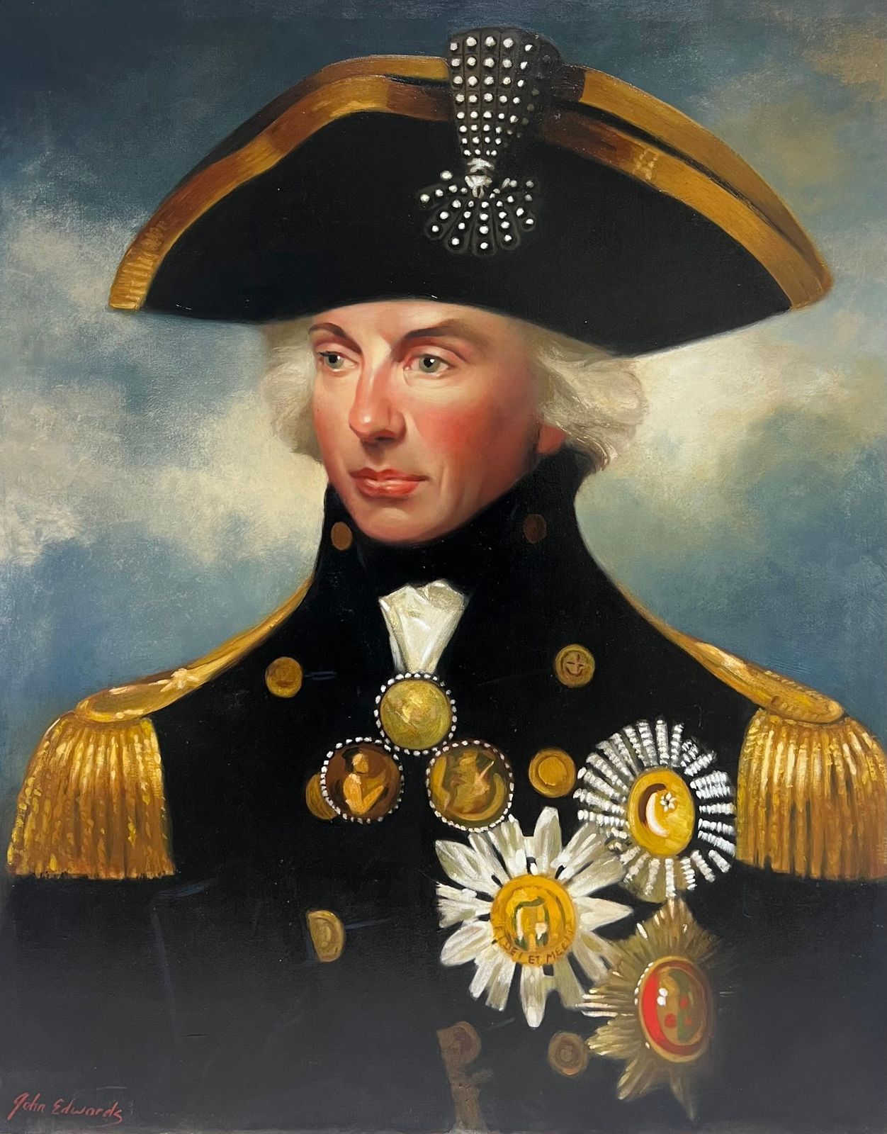 John Edwardsportrait Of Lord Nelson Fine British Oil Painting On Canvas, Signed