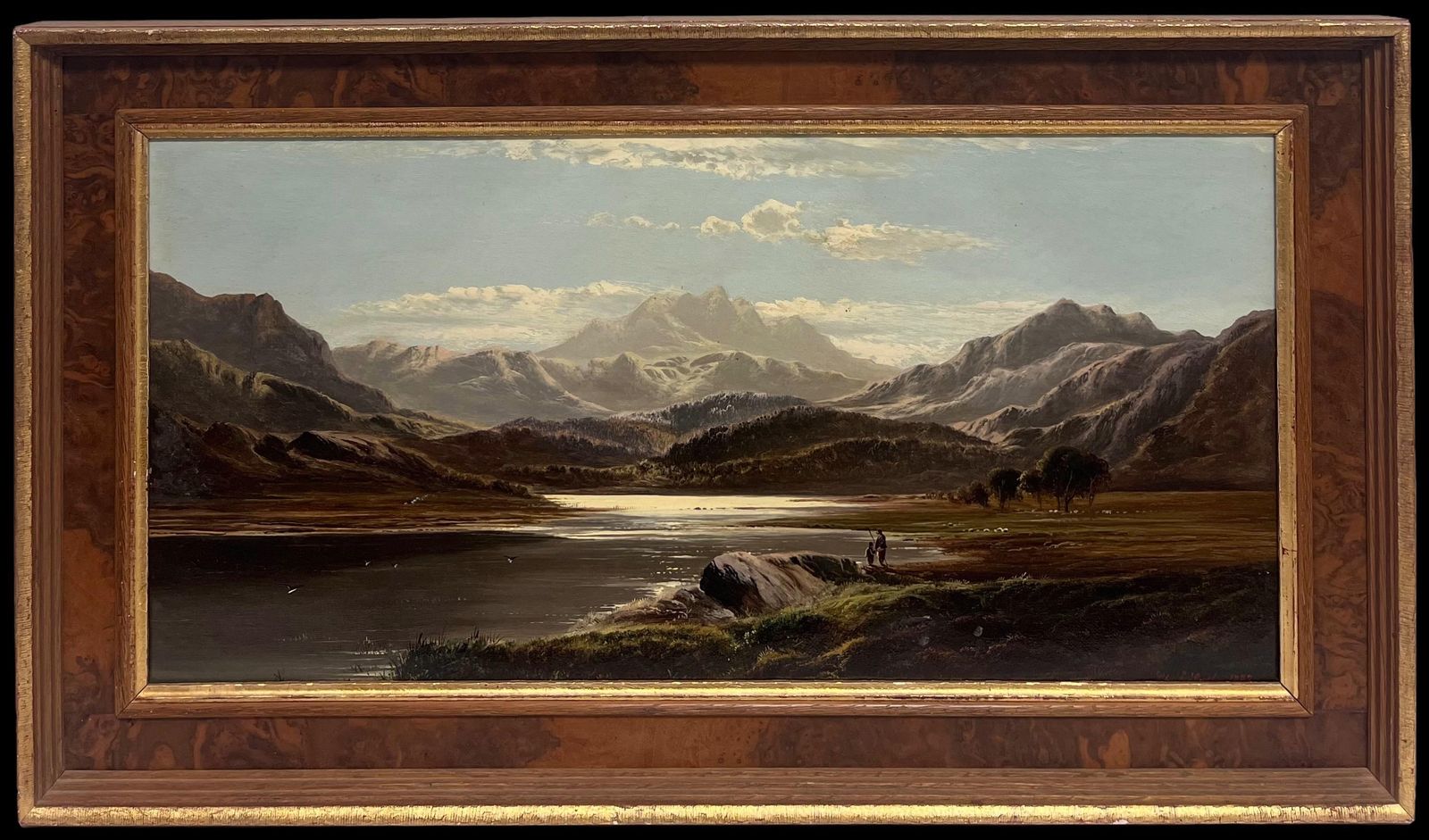 Charles Leslie Fine Victorian Signed Oil Welsh Mountains Lake Panoramic North Wales Landscape1882