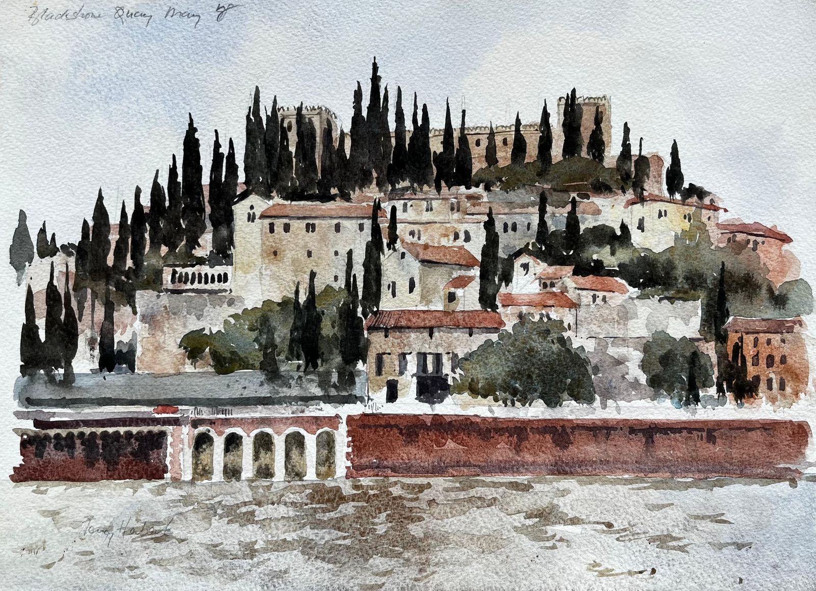 Anthony Herbertblackstone Quay Sunlit Italy Landscape May 1998 Signed Watercolour Painting1998
