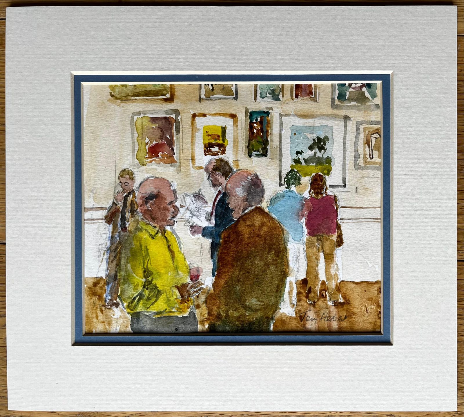 Anthony Herbertprivate View Gallery Scene With Art Lovers And Paintings On Display Watercolour photo furniture