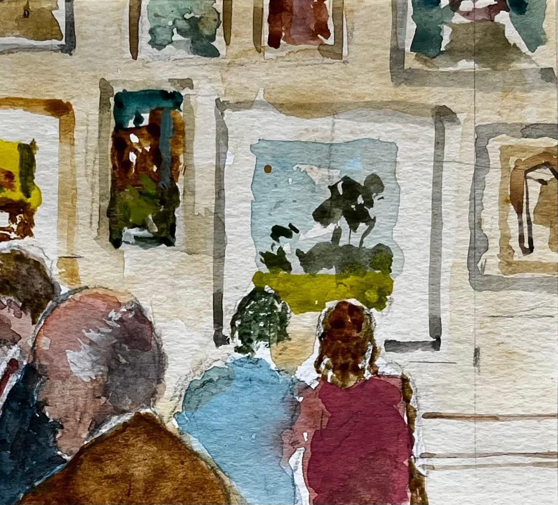 Anthony Herbertprivate View Gallery Scene With Art Lovers And Paintings On Display Watercolour photo 362.0