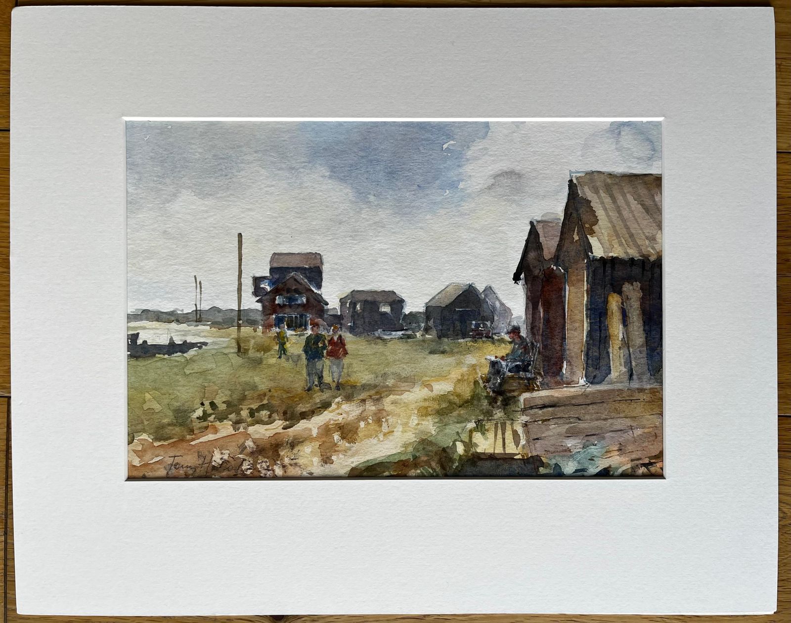 Anthony Herbertthe Ferryman Walberswick With Figures And Huts Original Suffolk Watercolour photo furniture