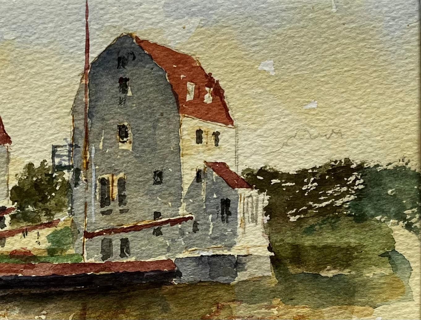 Anthony Herbertwoodbridge Tide Mill With Moored Barges And Reflections Suffolk Watercolour photo for sale