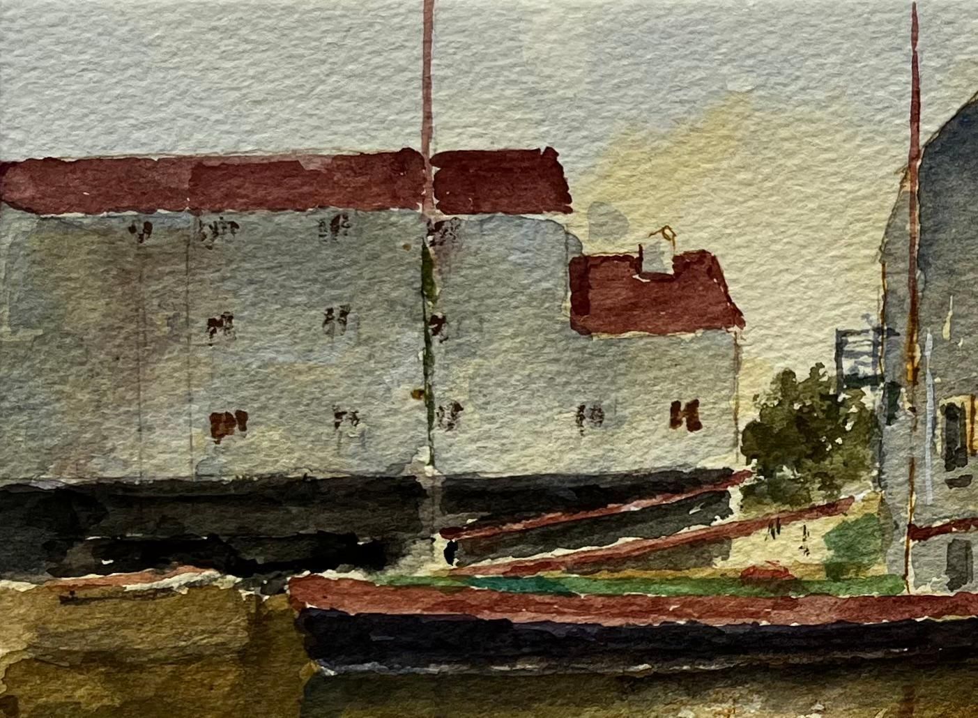 Anthony Herbertwoodbridge Tide Mill With Moored Barges And Reflections Suffolk Watercolour photo Art