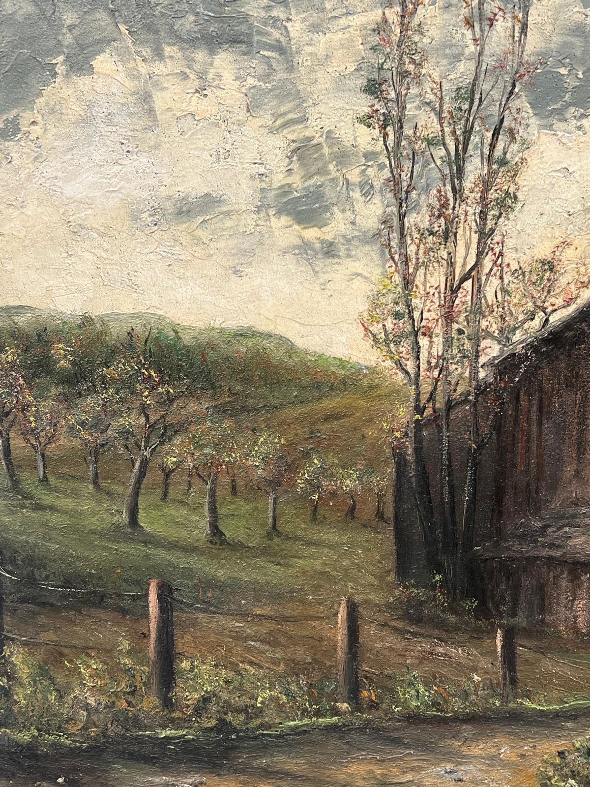 Jean Fouriebrown Wooden Chalet Hut In Olive Grove Field Landscape Oil Painting photo 397.0