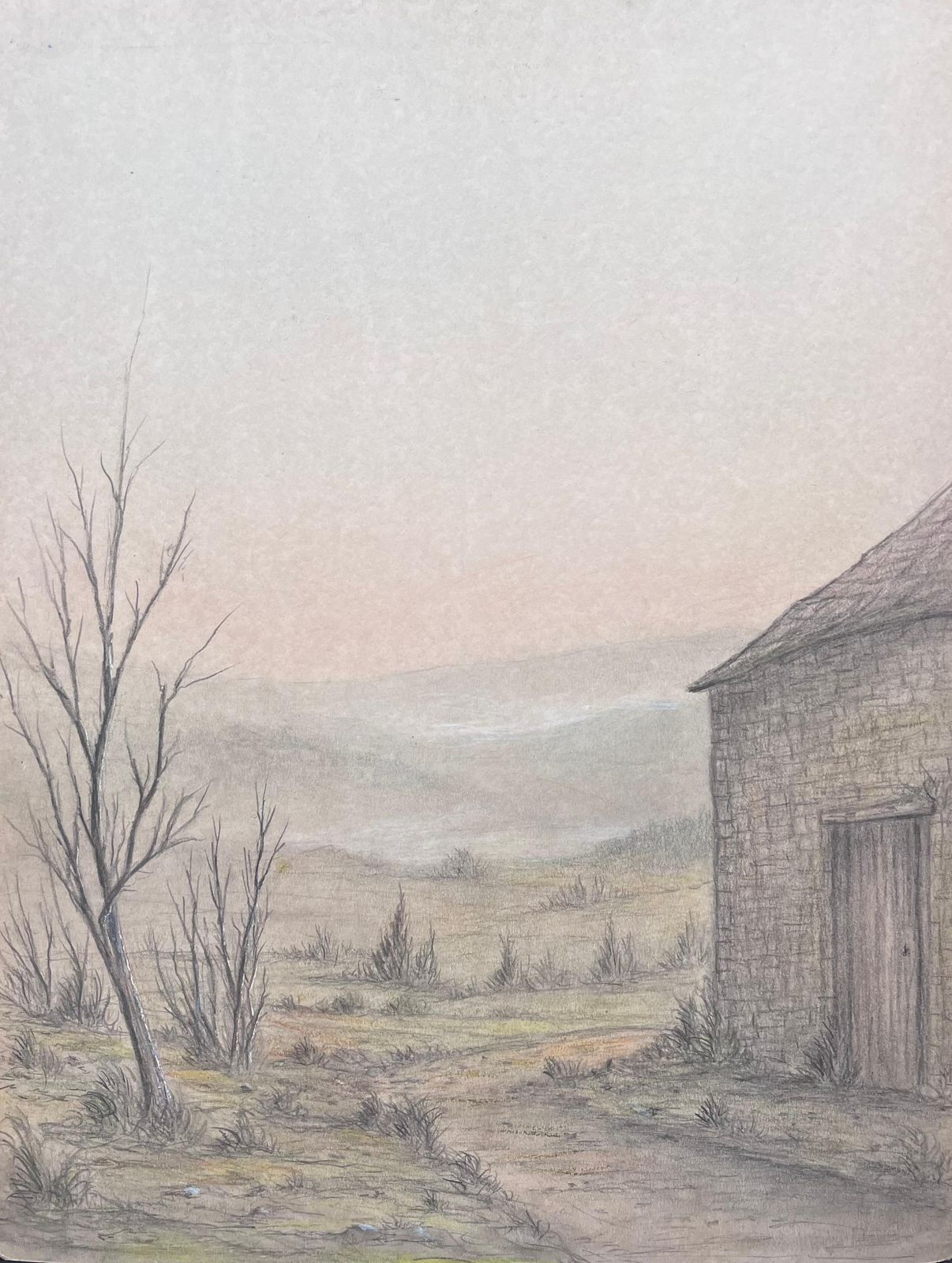 Jean Fouriebare Winter Farmyard Track With Stone Cottage Landscape Painting